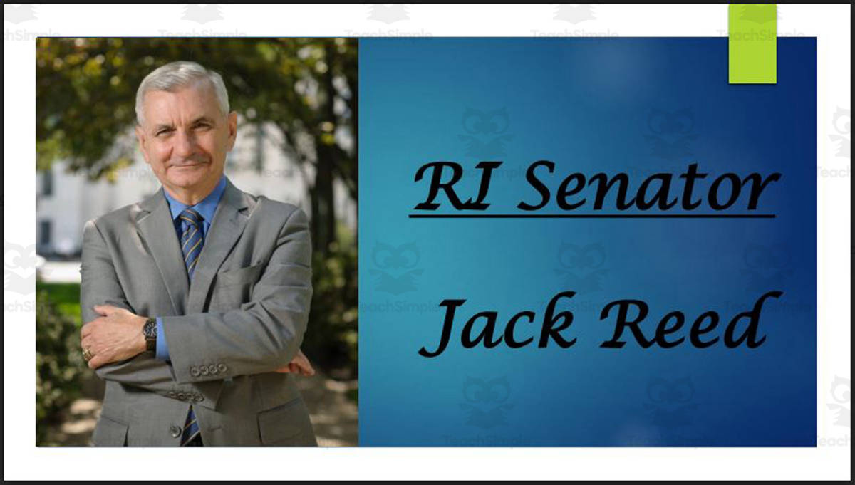 An educational teaching resource from Mr. Matthews Teacher Store entitled U.S. Senator Jack Reed (RI) Biography PowerPoint downloadable at Teach Simple.