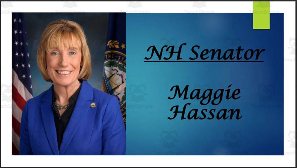An educational teaching resource from Mr. Matthews Teacher Store entitled U.S. Senator Maggie Hassan (NH) Biography PowerPoint downloadable at Teach Simple.