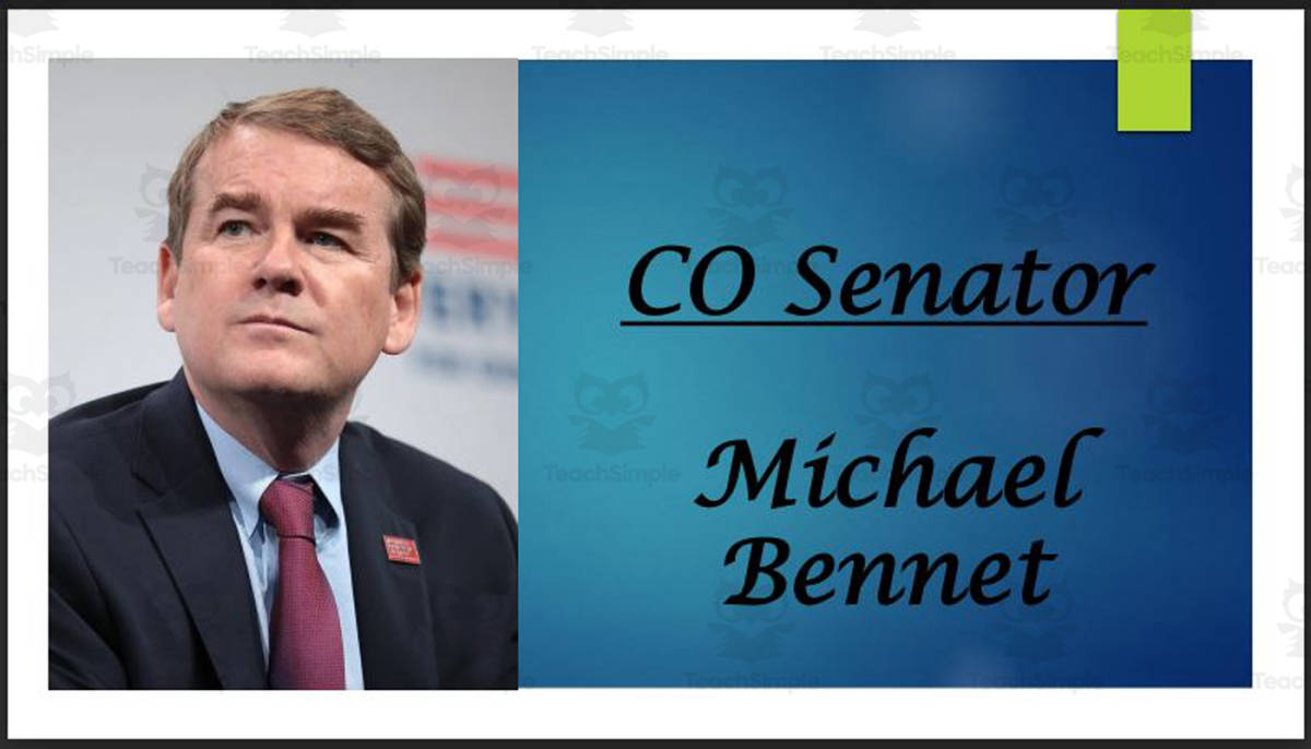 An educational teaching resource from Mr. Matthews Teacher Store entitled U.S. Senator Michael Bennet (CO) Biography PowerPoint downloadable at Teach Simple.