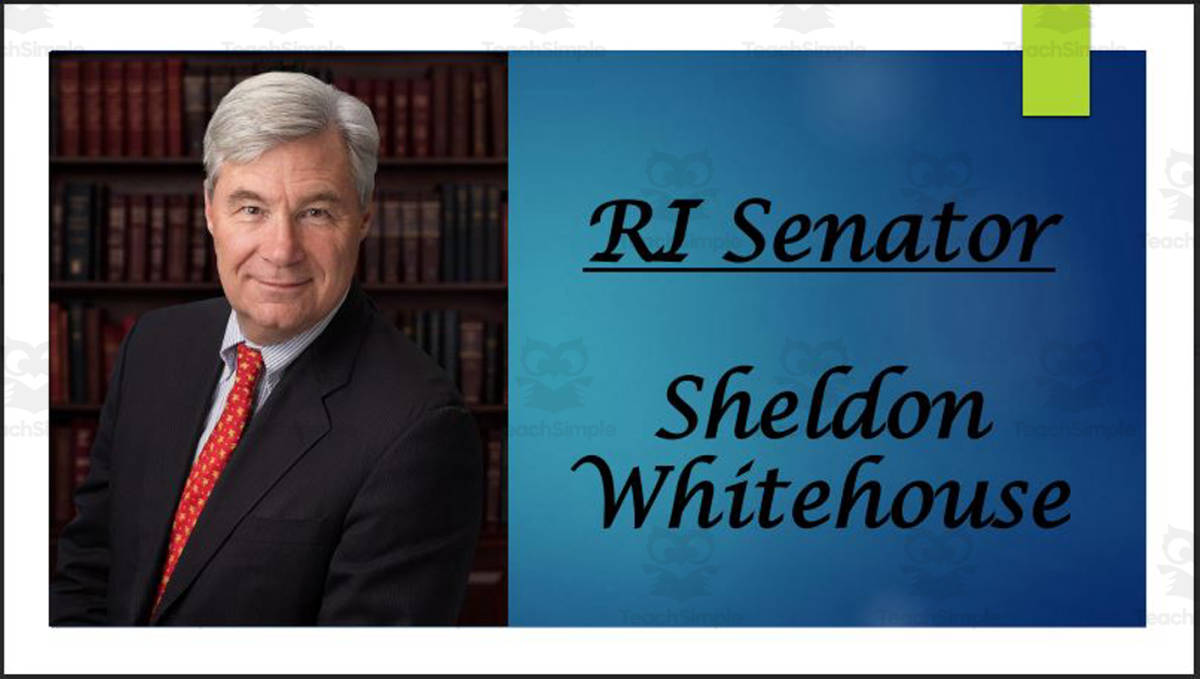 An educational teaching resource from Mr. Matthews Teacher Store entitled U.S. Senator Sheldon Whitehouse (RI) Biography PowerPoint downloadable at Teach Simple.