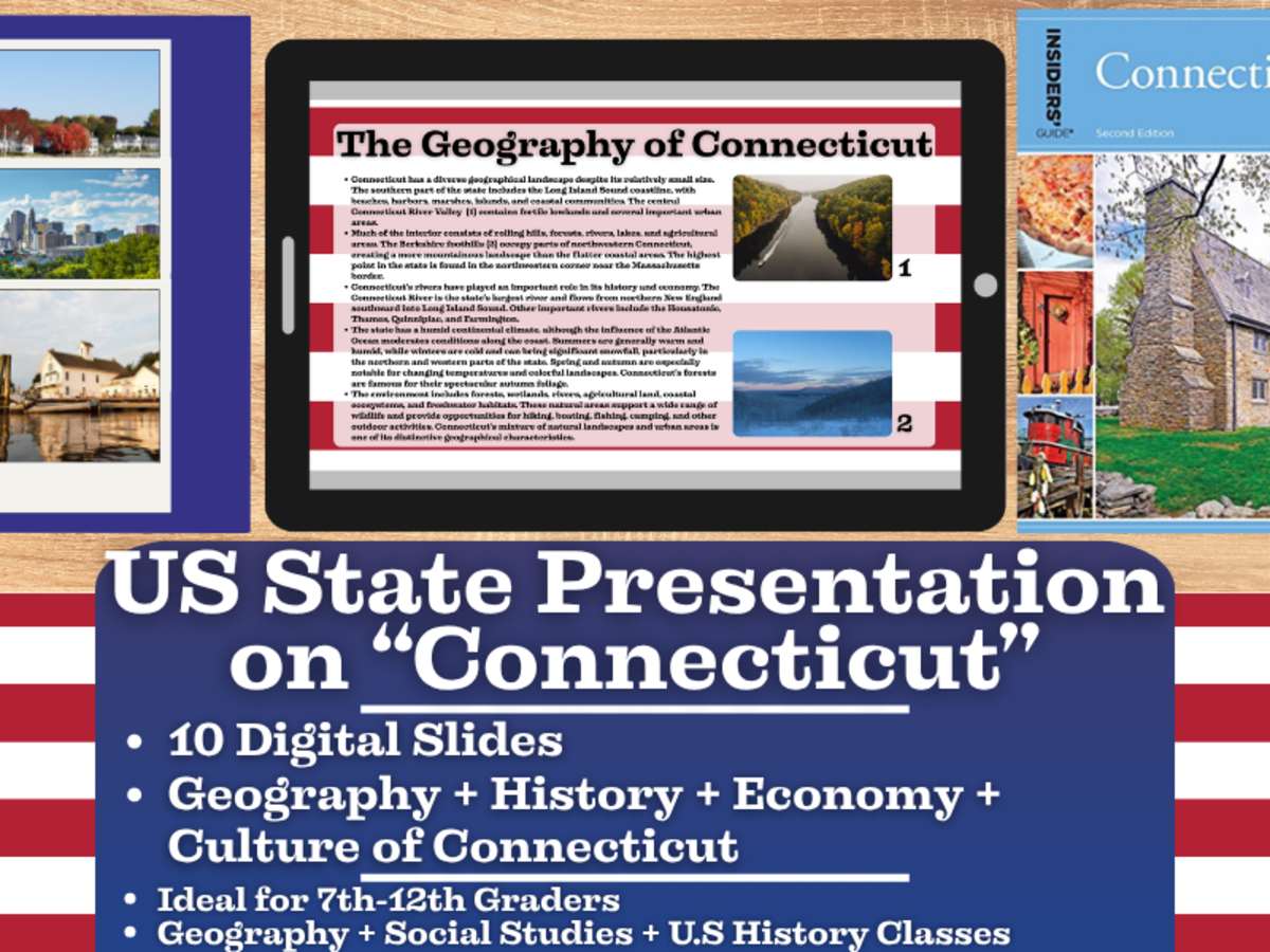 An educational teaching resource from Learning with Alan entitled US State Presentation on Connecticut downloadable at Teach Simple.