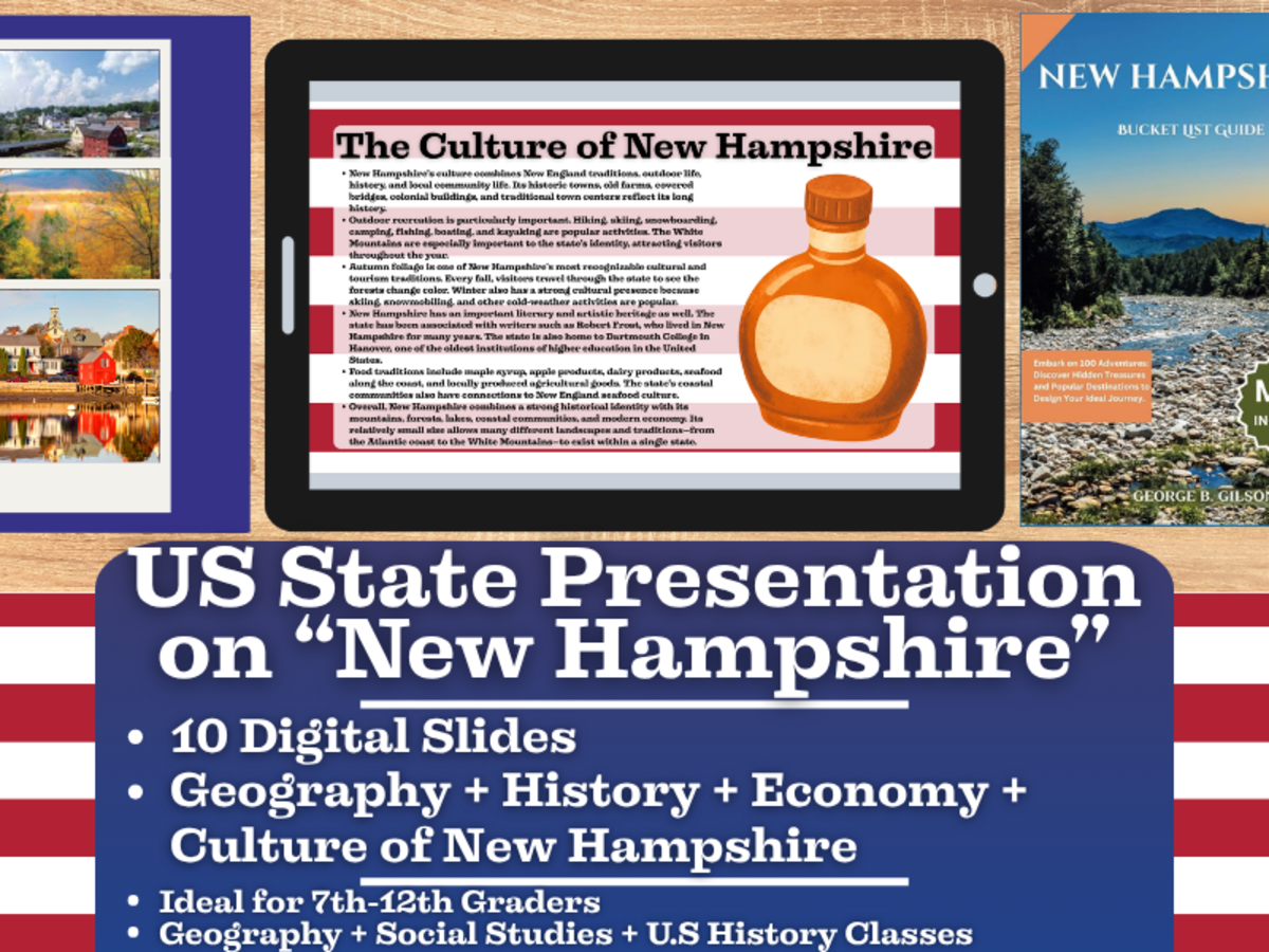 An educational teaching resource from Learning with Alan entitled US State Presentation on New Hampshire downloadable at Teach Simple.