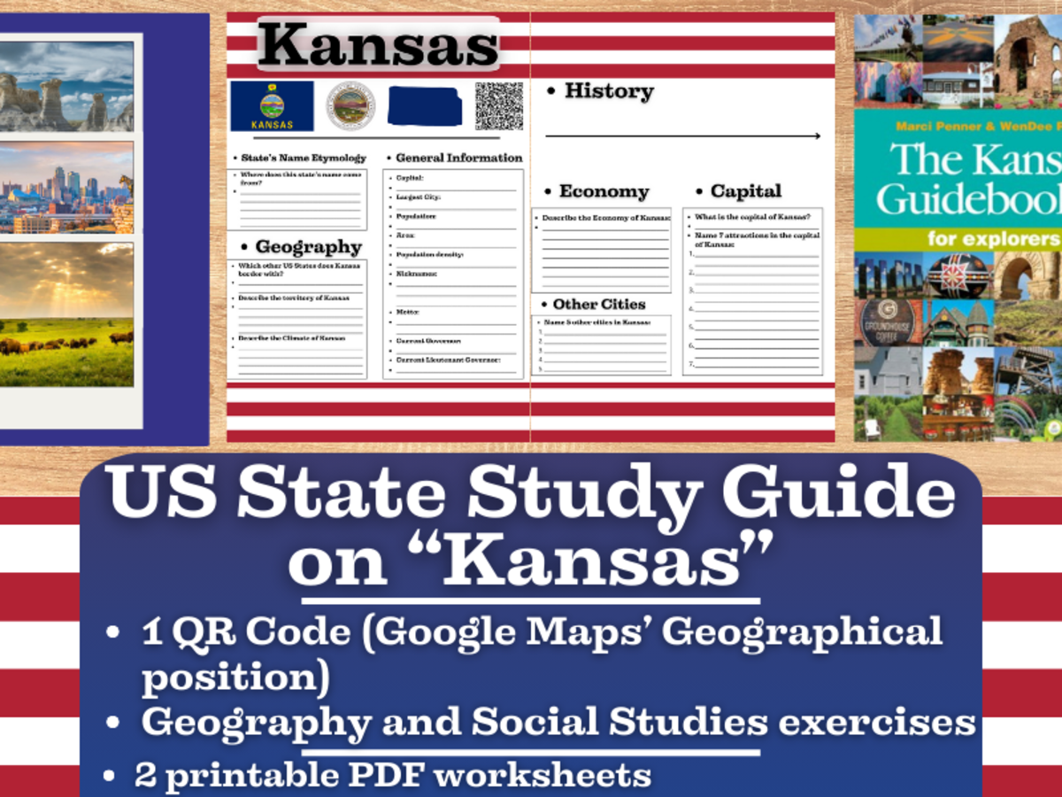 An educational teaching resource from Learning with Alan entitled US State Study Guide Worksheets on Kansas downloadable at Teach Simple.