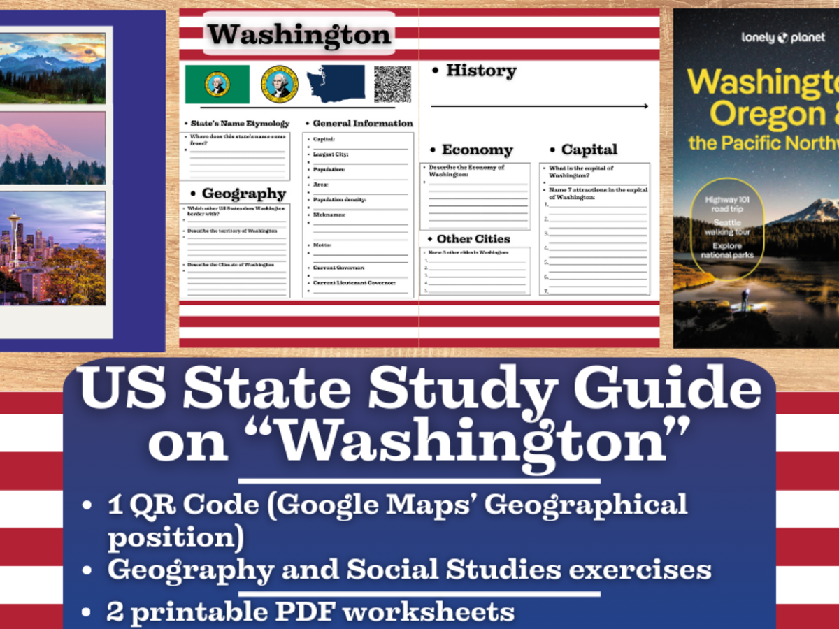 An educational teaching resource from Learning with Alan entitled US State Study Guide Worksheets on Washington downloadable at Teach Simple.