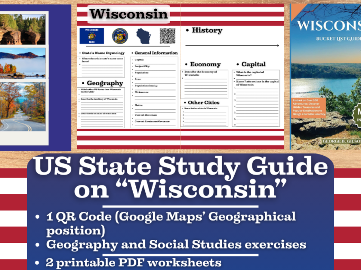 An educational teaching resource from Learning with Alan entitled US State Study Guide Worksheets on Wisconsin downloadable at Teach Simple.