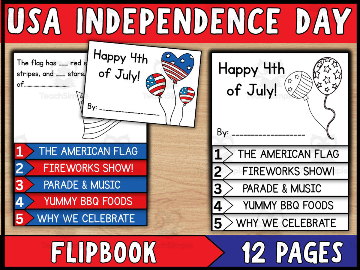 An educational teaching resource from Wonderland School entitled USA Independence Day Flipbook | 4th Of July Craft downloadable at Teach Simple.