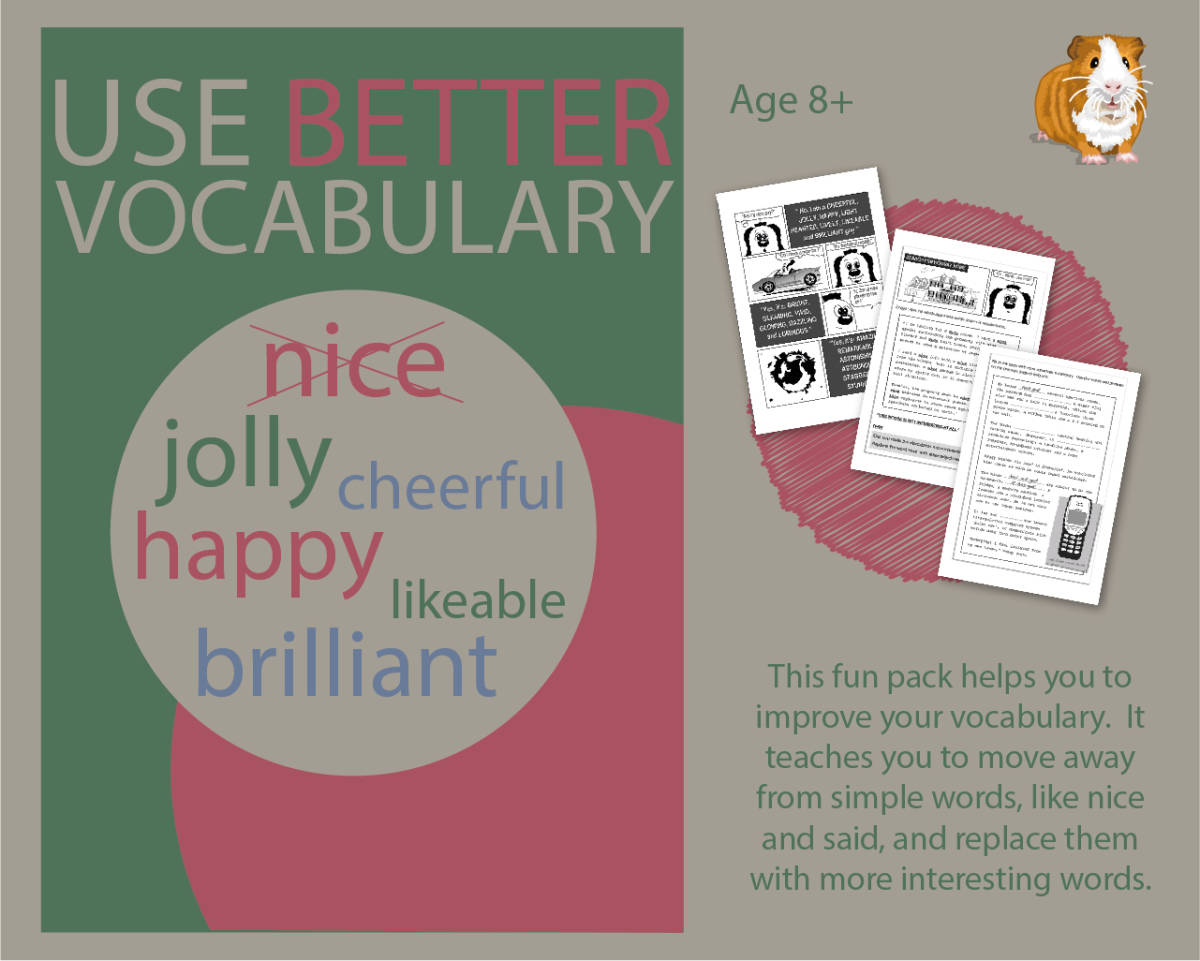 An educational teaching resource from Guinea Pig Education entitled Use Better Vocabulary In Your Writing: nice and got (EFL Work Pack) 8+ downloadable at Teach Simple.