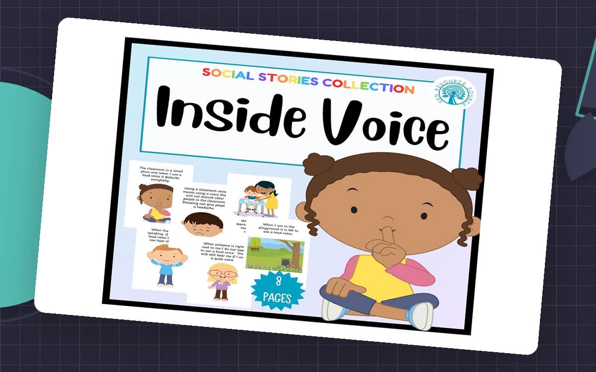 An educational teaching resource from SEN Resource Source entitled Using an Inside Voice Social Story downloadable at Teach Simple.