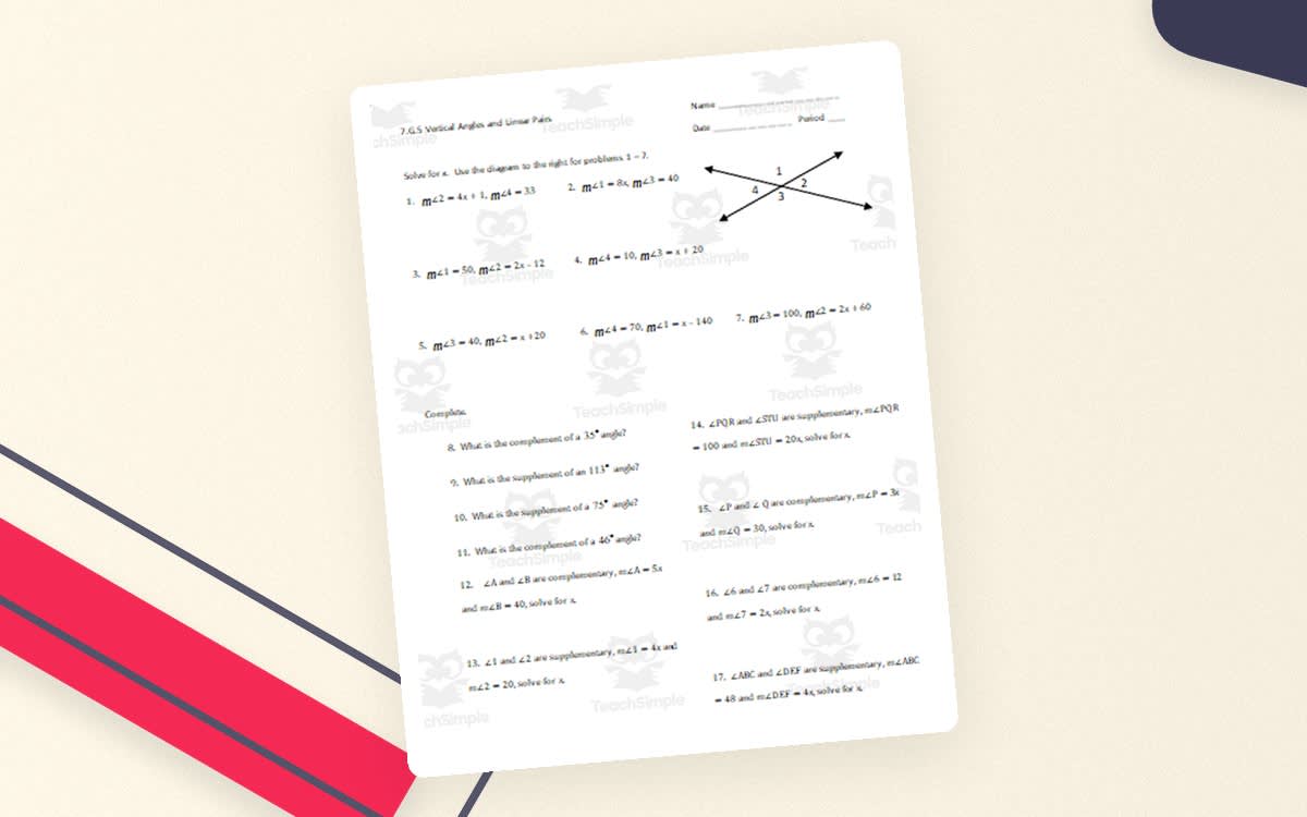 An educational teaching resource from Math Resources With Rigor entitled Using Angle Pairs in Statements and Diagrams- 3 practice sheets downloadable at Teach Simple.
