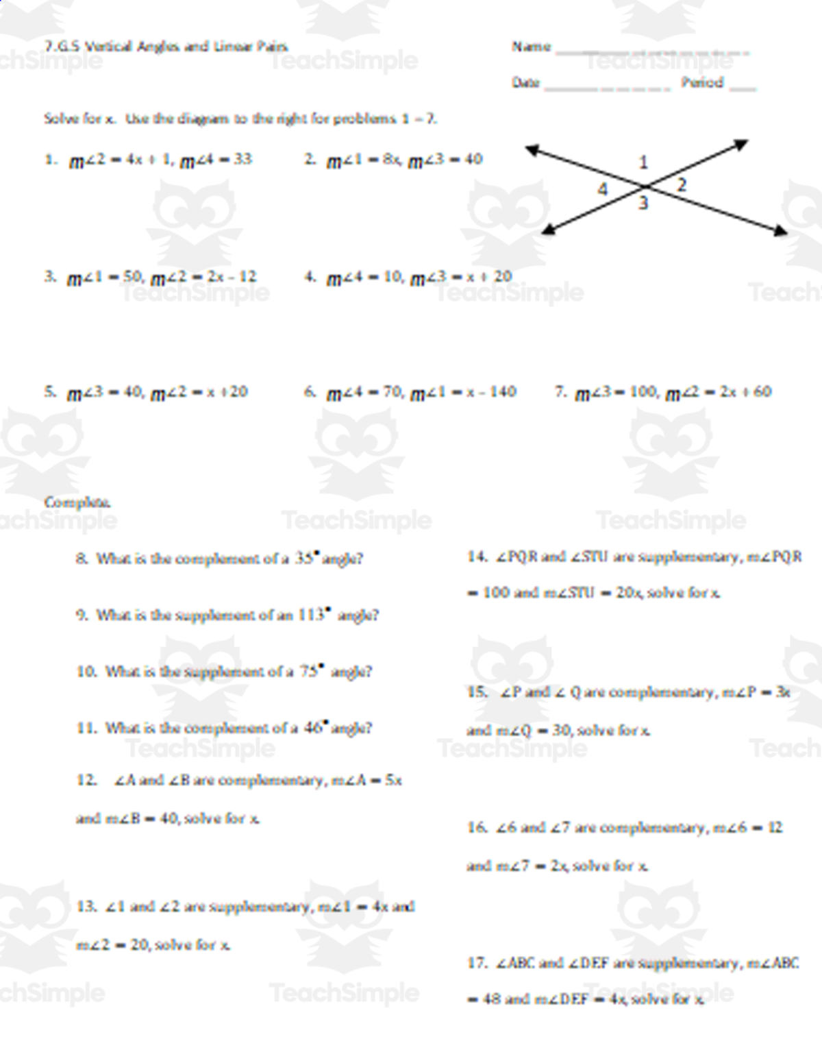 An educational teaching resource from Math Resources With Rigor entitled Using Angle Pairs in Statements and Diagrams- 3 practice sheets downloadable at Teach Simple.