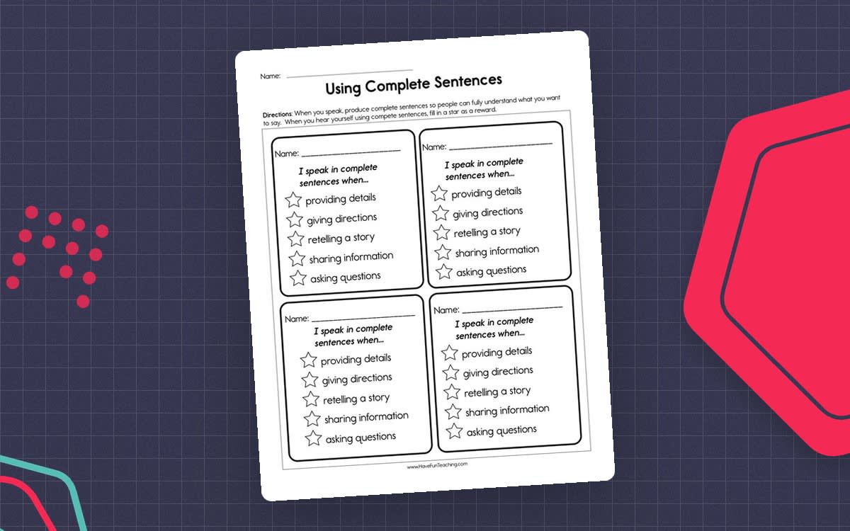 An educational teaching resource from Have Fun Teaching entitled Using Complete Sentences Worksheet downloadable at Teach Simple.