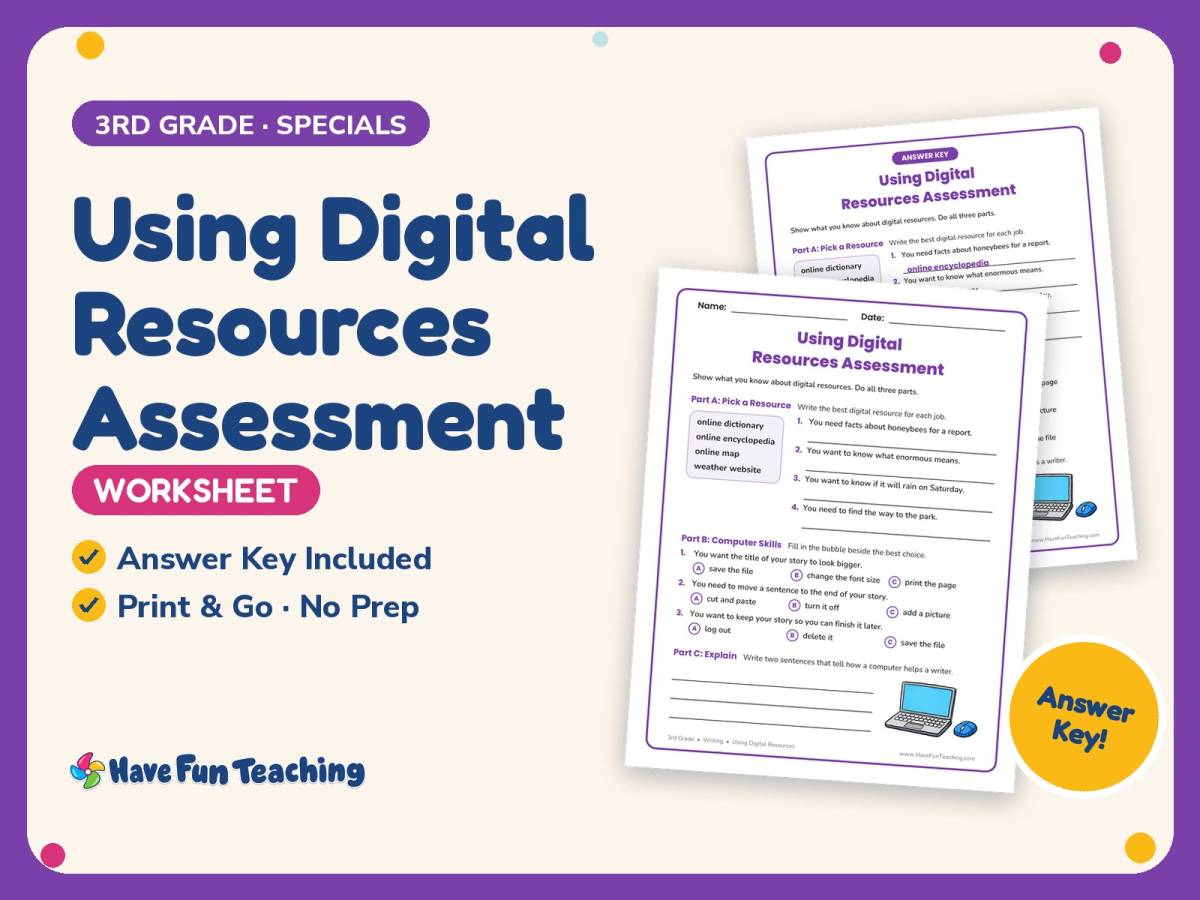 Using Digital Resources Assessment Worksheet – 3rd Grade Essays preview