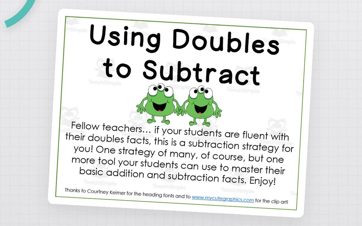 An educational teaching resource from At the Core entitled Using Doubles to Subtract Printable Pack downloadable at Teach Simple.