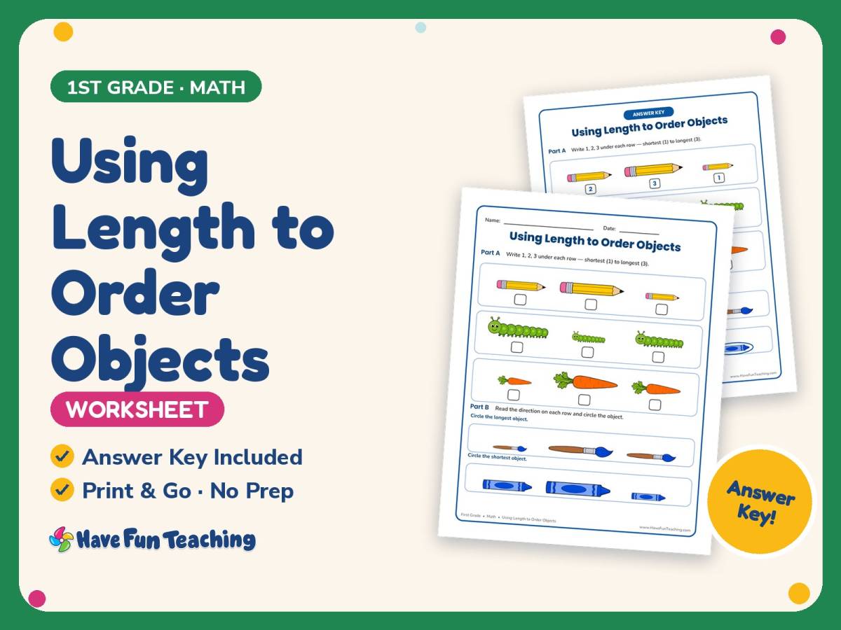 Using Length to Order Objects Worksheet – 1st Grade Measurement & Size preview