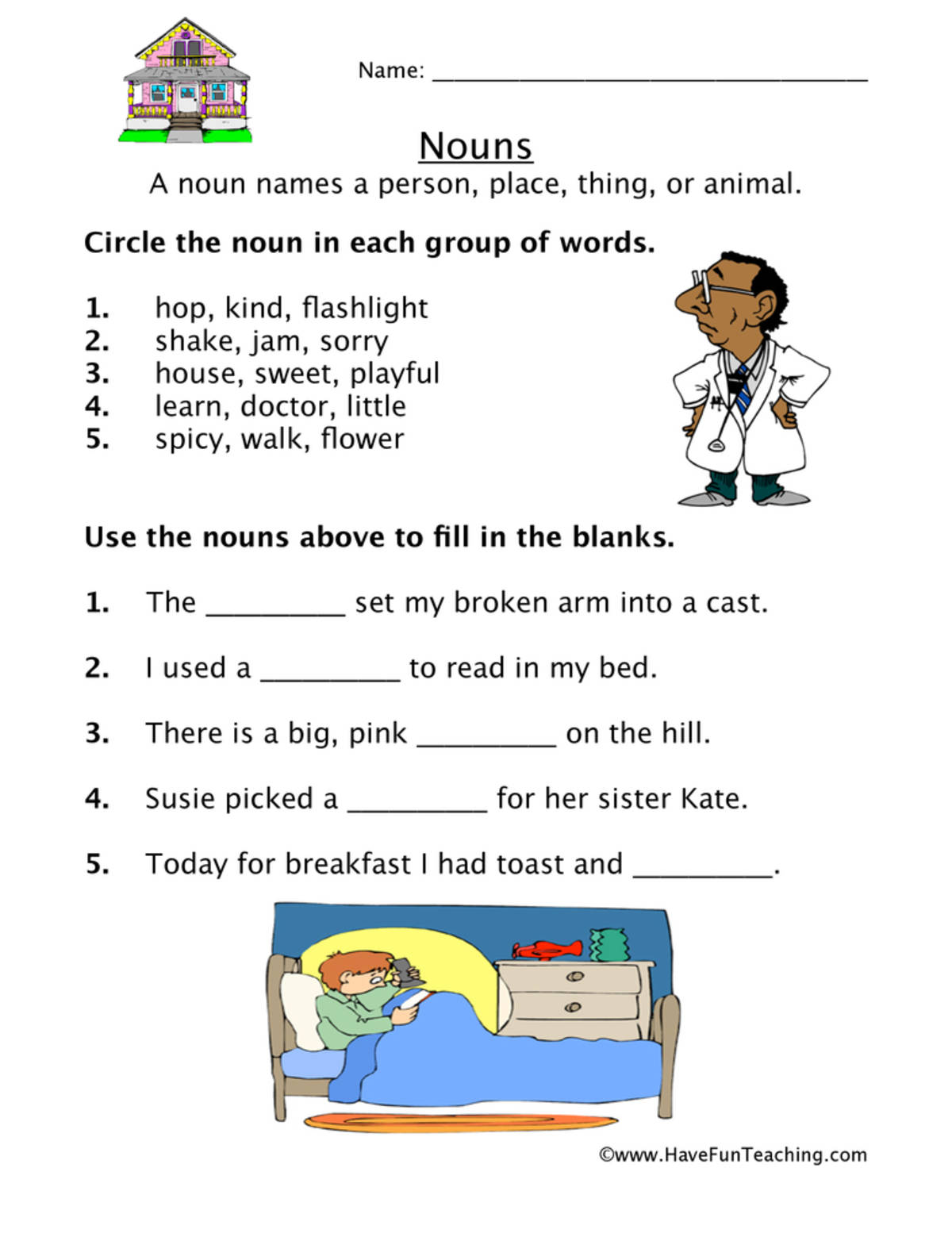 An educational teaching resource from Have Fun Teaching entitled Using Nouns Worksheet downloadable at Teach Simple.
