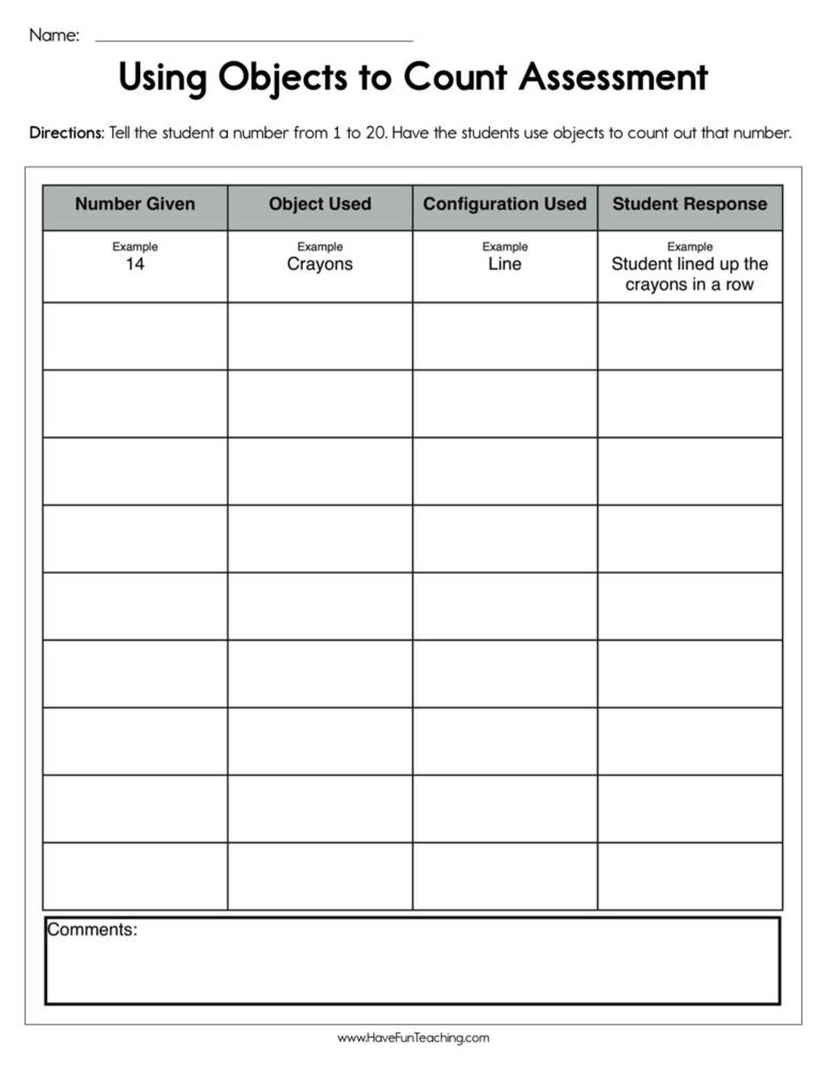 An educational teaching resource from Have Fun Teaching entitled Using Objects to Count Assessment Worksheet downloadable at Teach Simple.