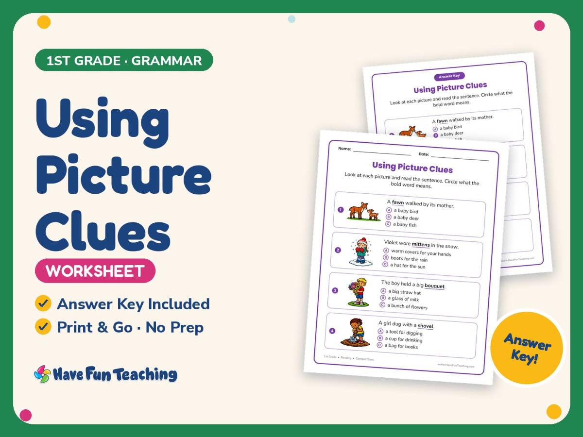 Using Picture Clues Worksheet – 1st Grade Context Clues Practice preview