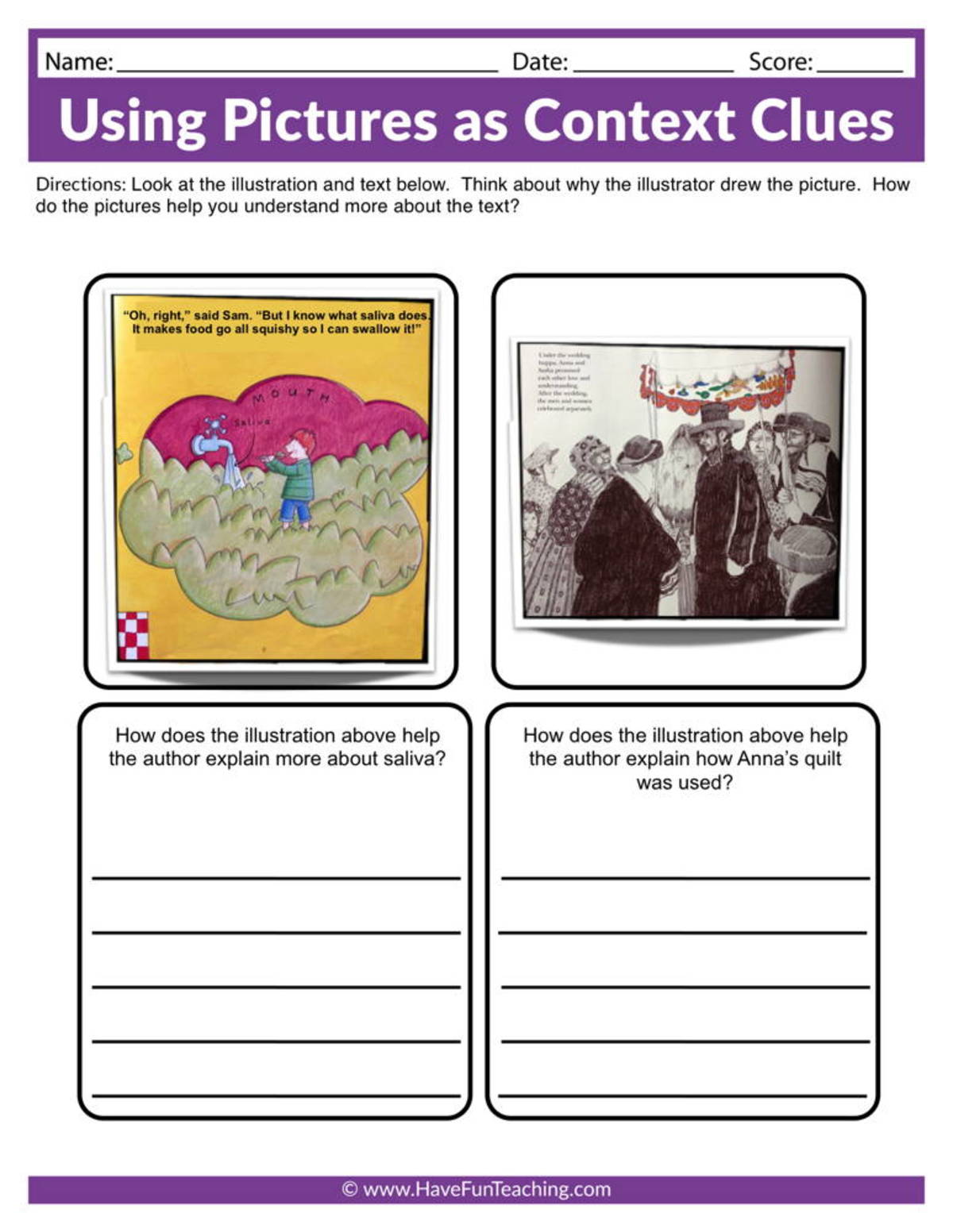 An educational teaching resource from Have Fun Teaching entitled Using Pictures as Context Clues Worksheet downloadable at Teach Simple.