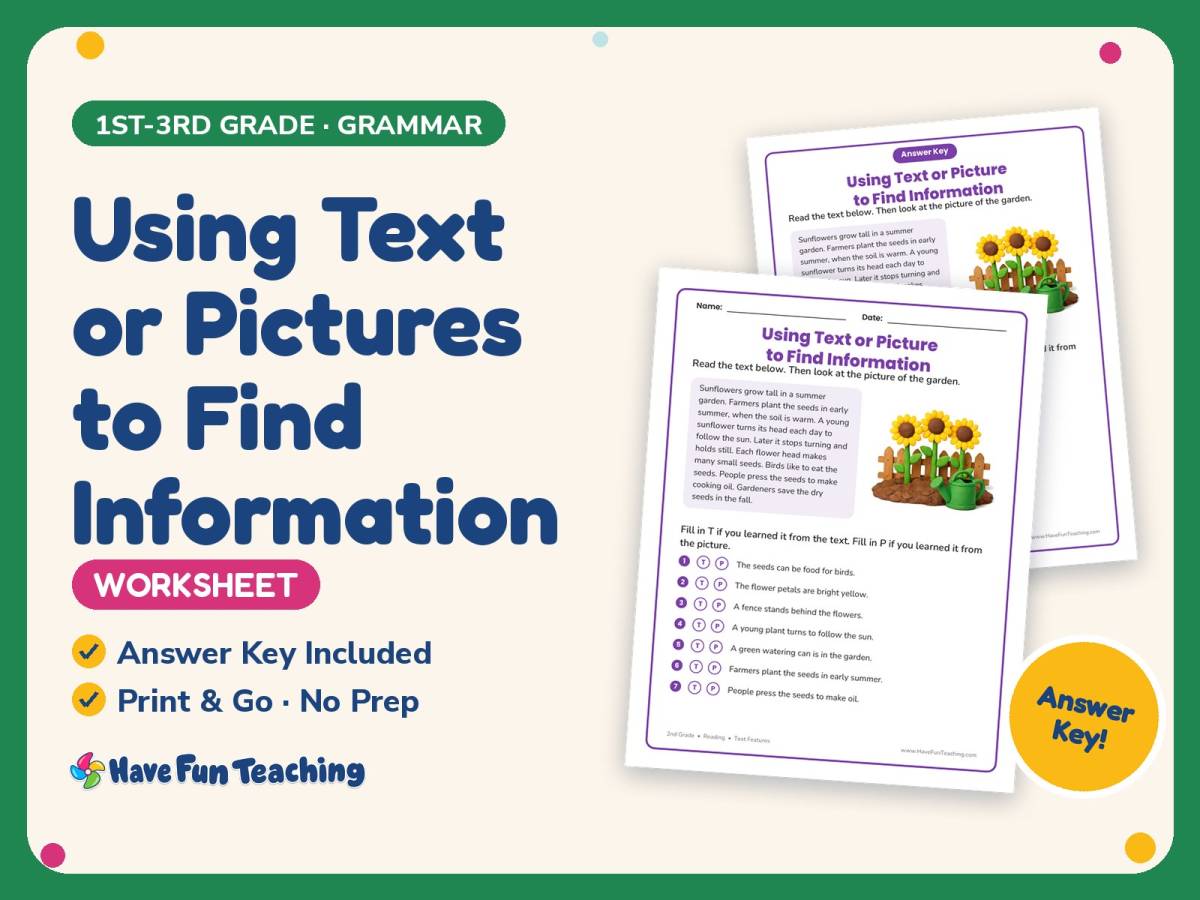Using Text or Pictures to Find Information Worksheet – 1st-3rd Grade preview