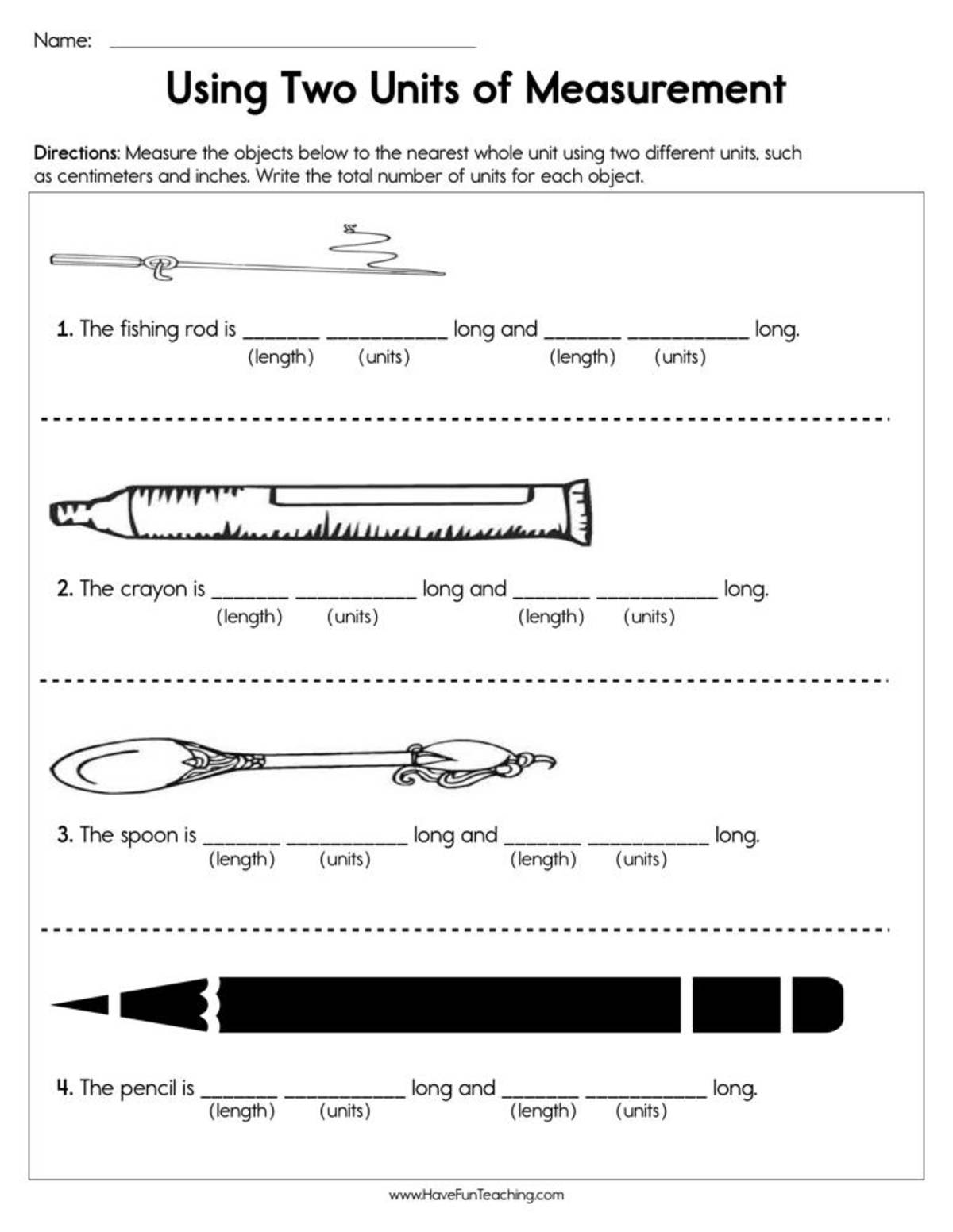 An educational teaching resource from Have Fun Teaching entitled Using Two Units of Measurement Worksheet downloadable at Teach Simple.