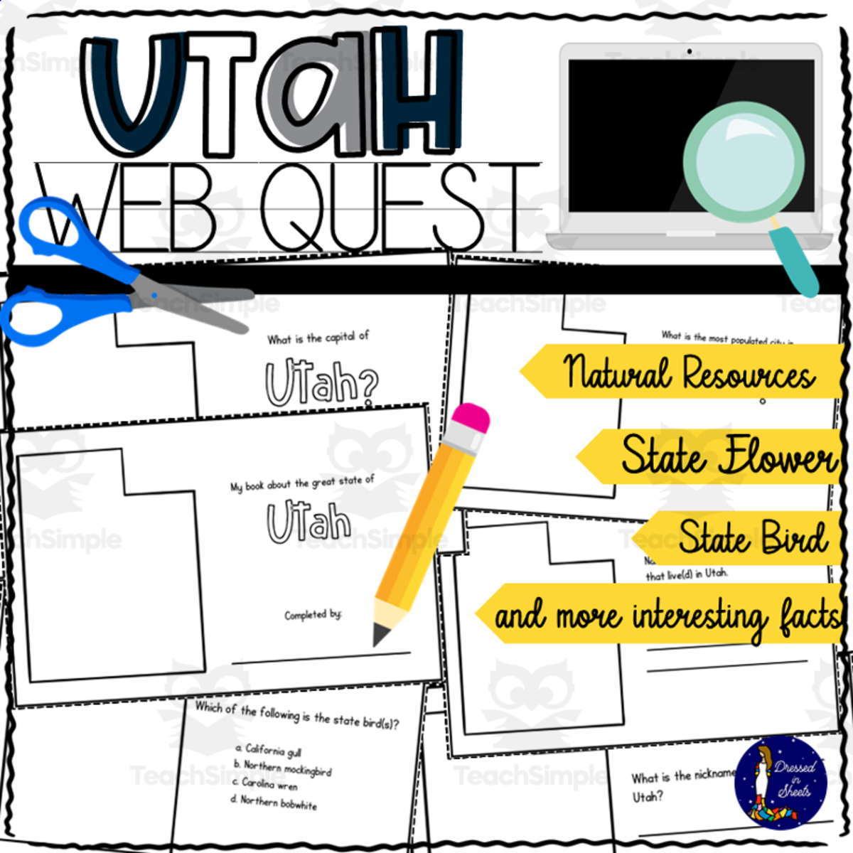 An educational teaching resource from Soumara Siddiqui entitled Utah WebQuest Printable Book downloadable at Teach Simple.