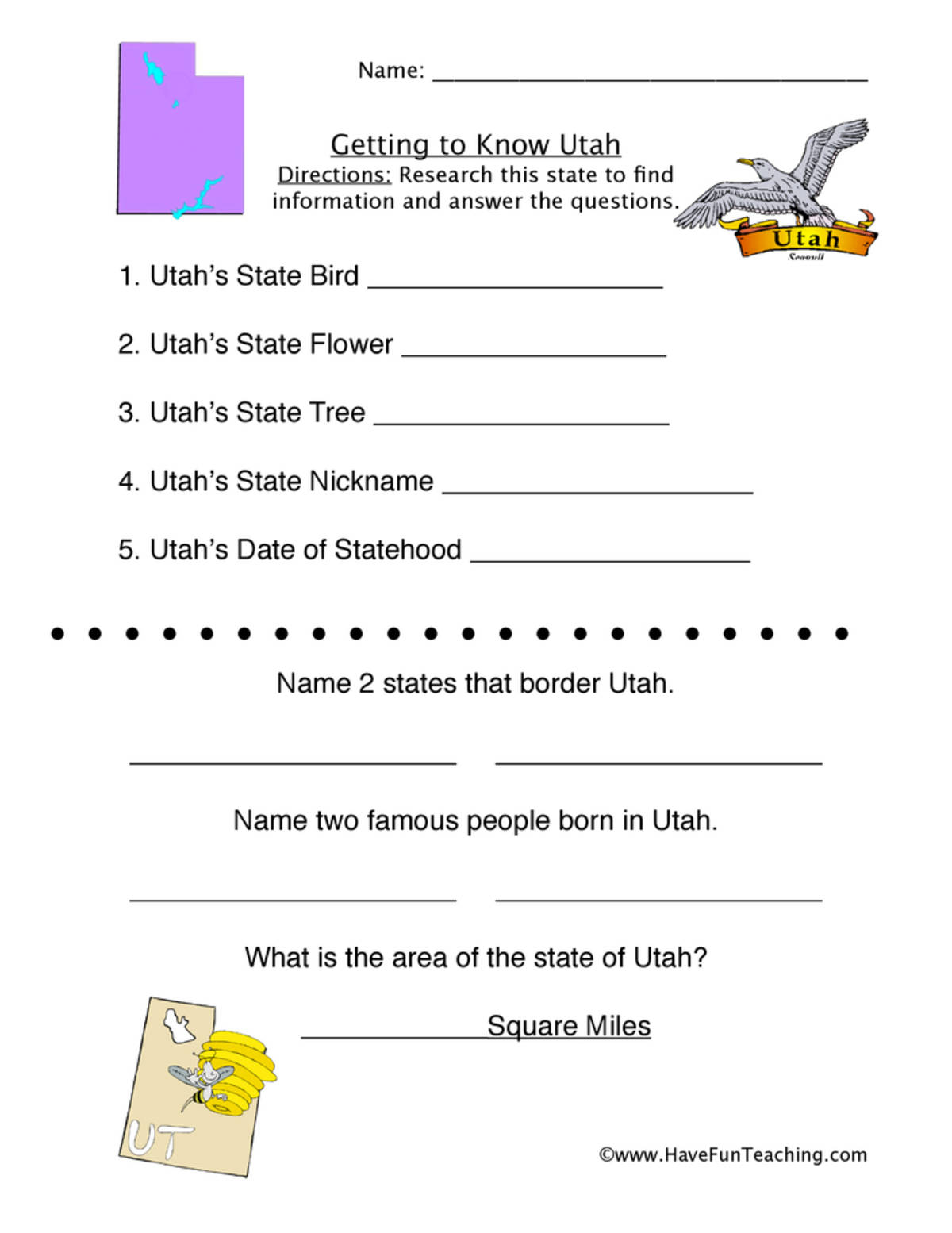 An educational teaching resource from Have Fun Teaching entitled Utah Worksheet downloadable at Teach Simple.