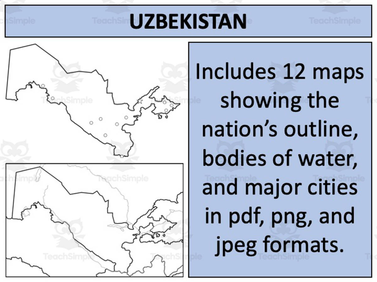 An educational teaching resource from Mr Gray History entitled Uzbekistan Map Resources downloadable at Teach Simple.