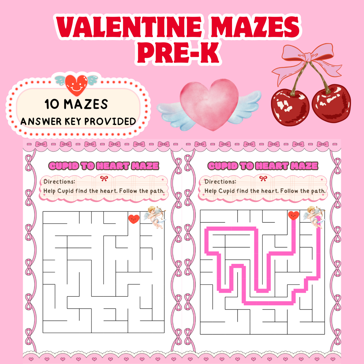 An educational teaching resource from Cutie worksheets986 entitled Valentine Mazes for Pre-K downloadable at Teach Simple.