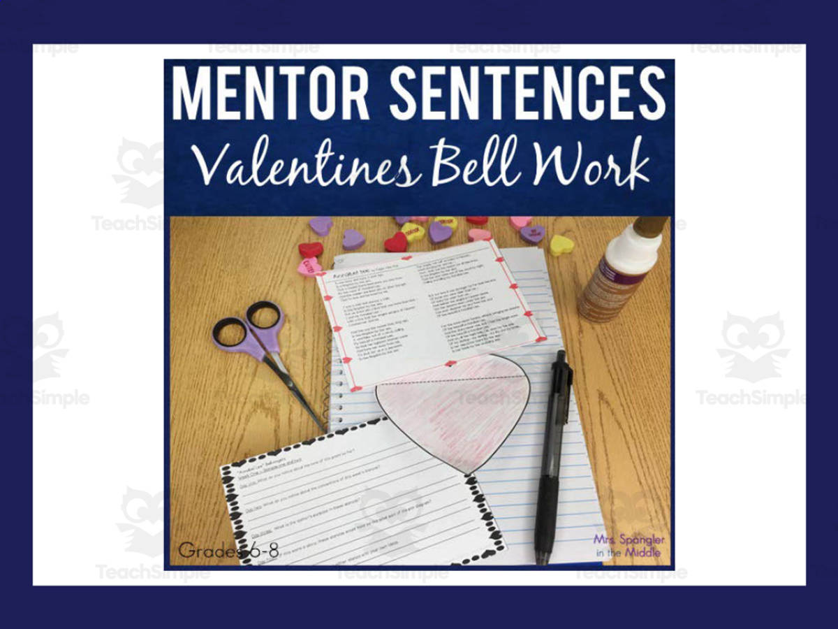 An educational teaching resource from Mrs. Spangler in the Middle entitled Valentines Bell Work + Mentor Sentences downloadable at Teach Simple.