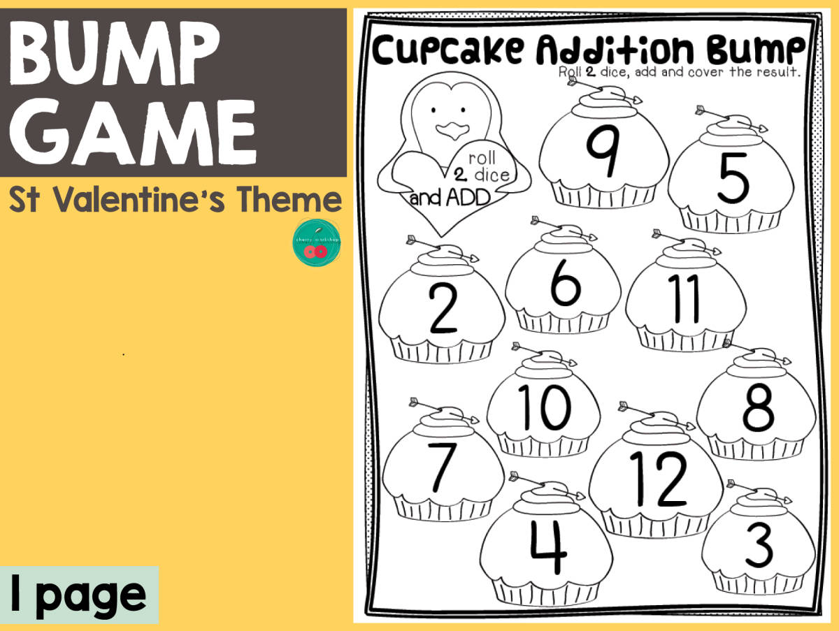 An educational teaching resource from Cherry Workshop entitled Valentine's Bump Game downloadable at Teach Simple.