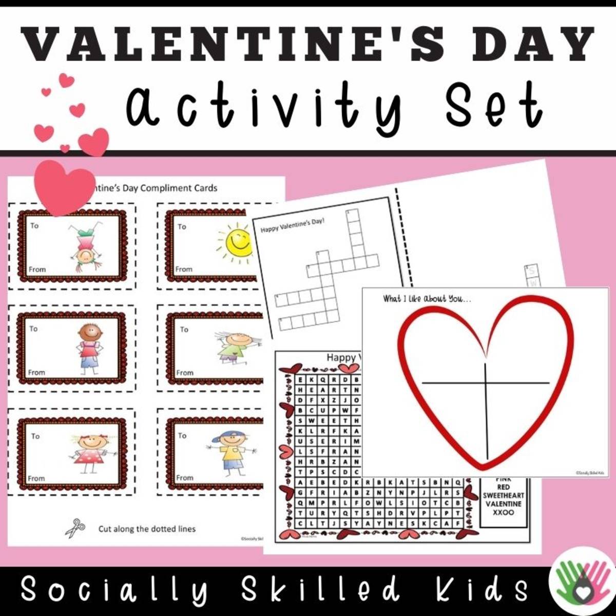 An educational teaching resource from Socially Skilled Kids entitled Valentine's Day Activity Set downloadable at Teach Simple.