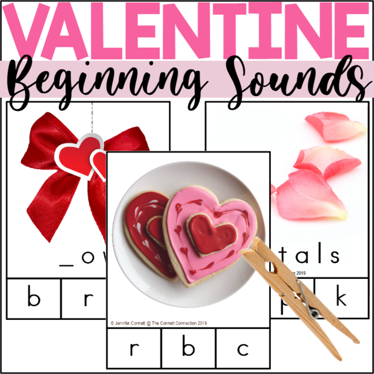 An educational teaching resource from The Connett Connection entitled Valentine's Day Beginning Sound Clip Cards downloadable at Teach Simple.
