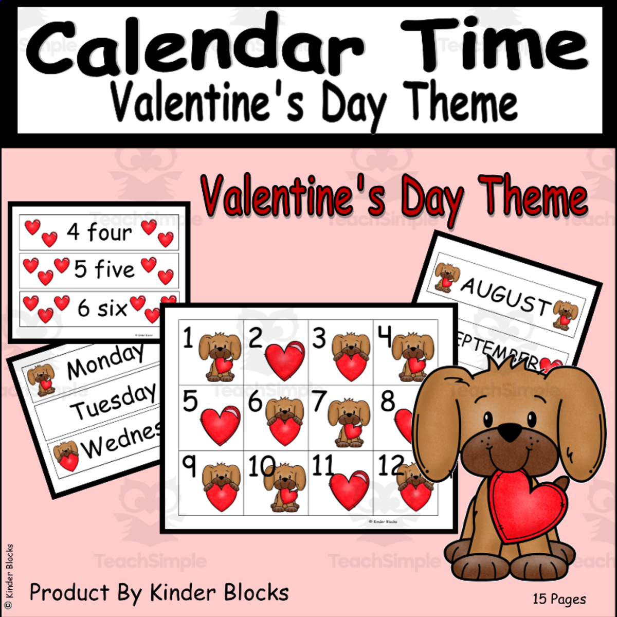 An educational teaching resource from Kinder Blocks entitled Valentine's Day Calendar Collection downloadable at Teach Simple.
