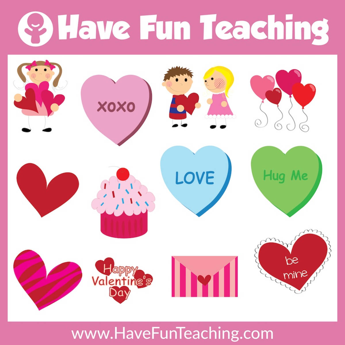 An educational teaching resource from Have Fun Teaching entitled Valentine's Day Clip Art downloadable at Teach Simple.