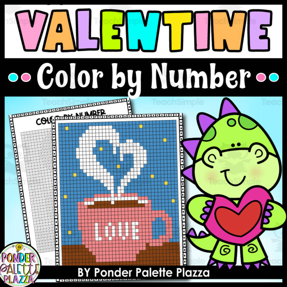 An educational teaching resource from Ponder Palette Plazza entitled Valentine's Day Color By Number - A Cup of Love downloadable at Teach Simple.
