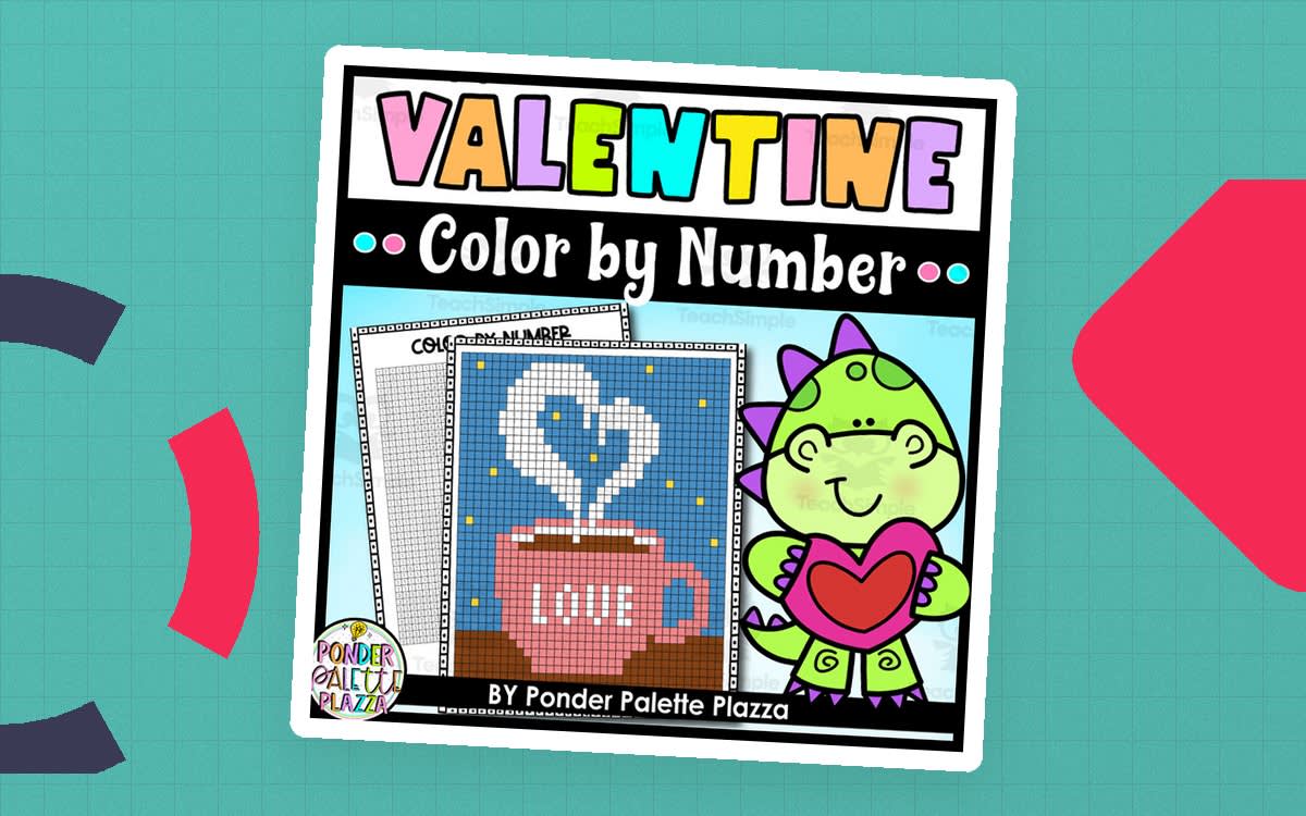 An educational teaching resource from Ponder Palette Plazza entitled Valentine's Day Color By Number - A Cup of Love downloadable at Teach Simple.