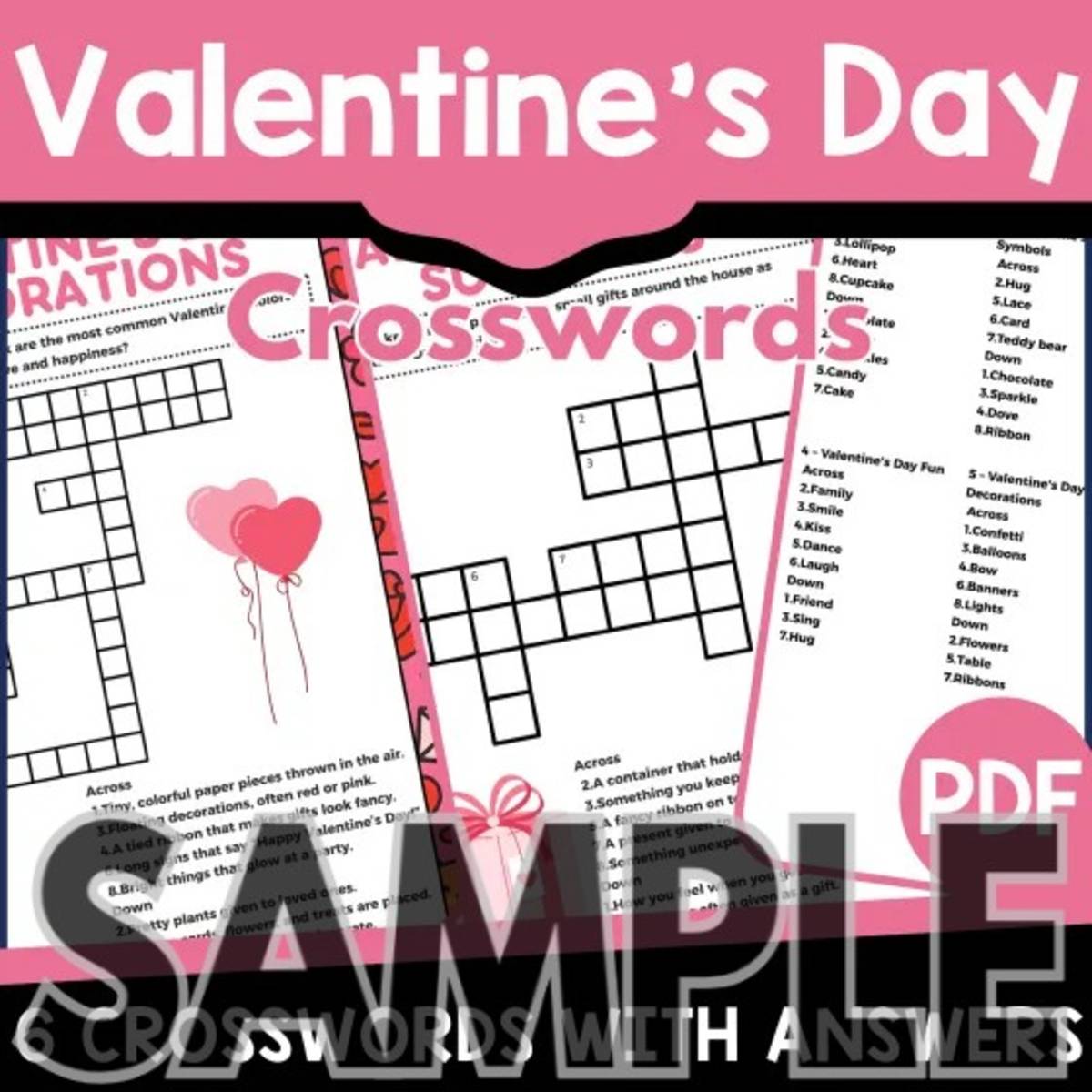 An educational teaching resource from Cored Education entitled Valentine's Day Crossword: 1 Page Sample (PDF) downloadable at Teach Simple.