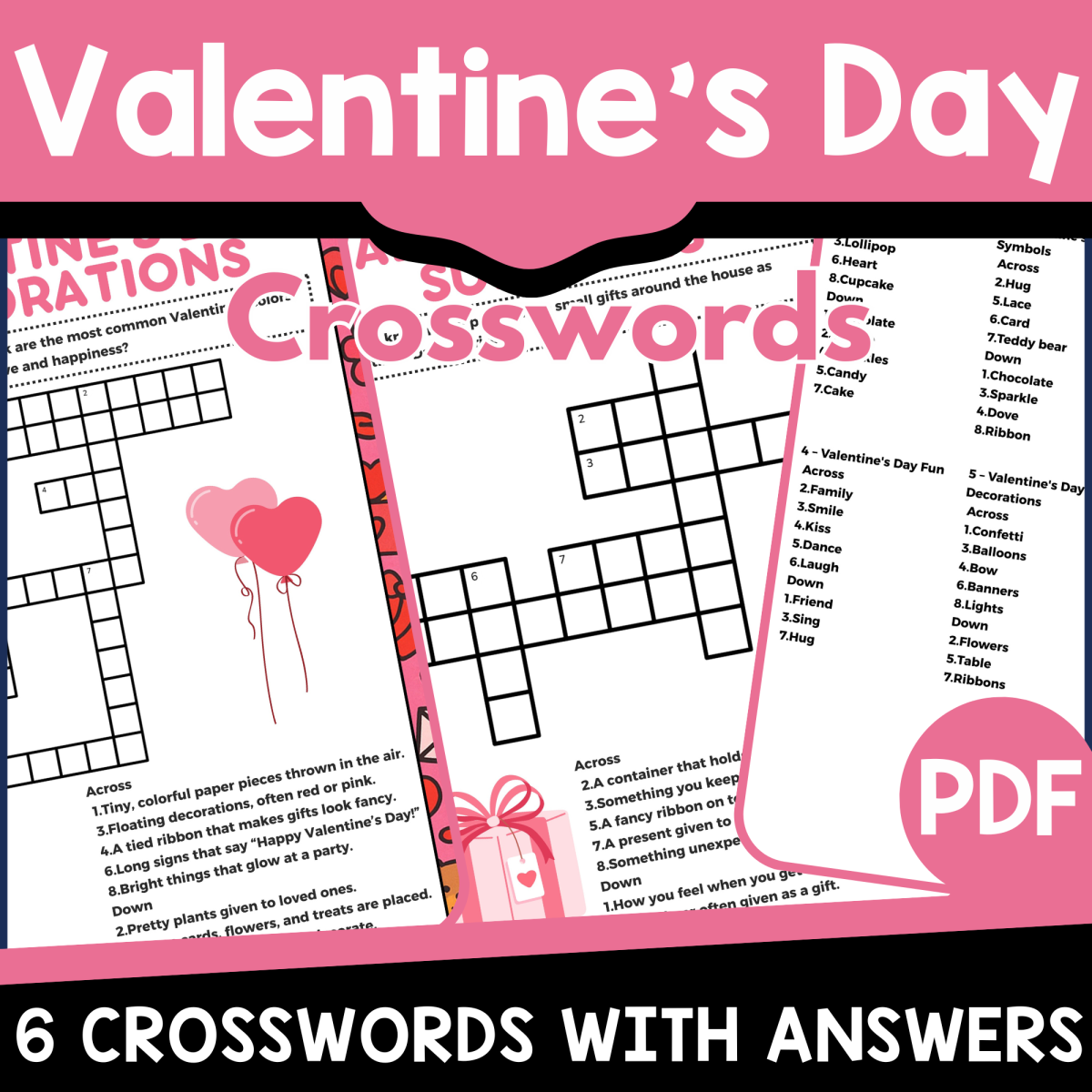 An educational teaching resource from Cored Education entitled Valentine's Day Crosswords (PDF) downloadable at Teach Simple.