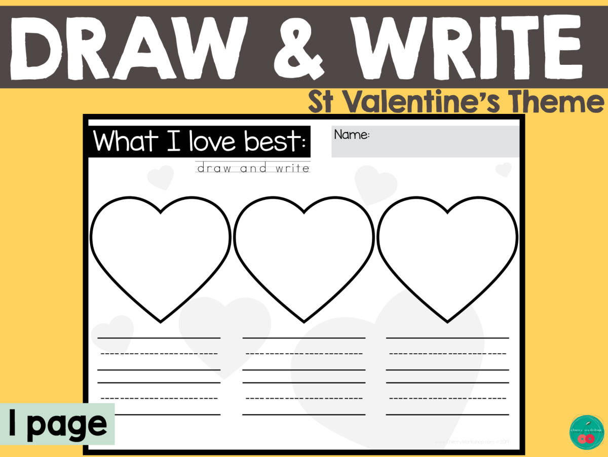 An educational teaching resource from Cherry Workshop entitled Valentine's Day Draw & Write downloadable at Teach Simple.