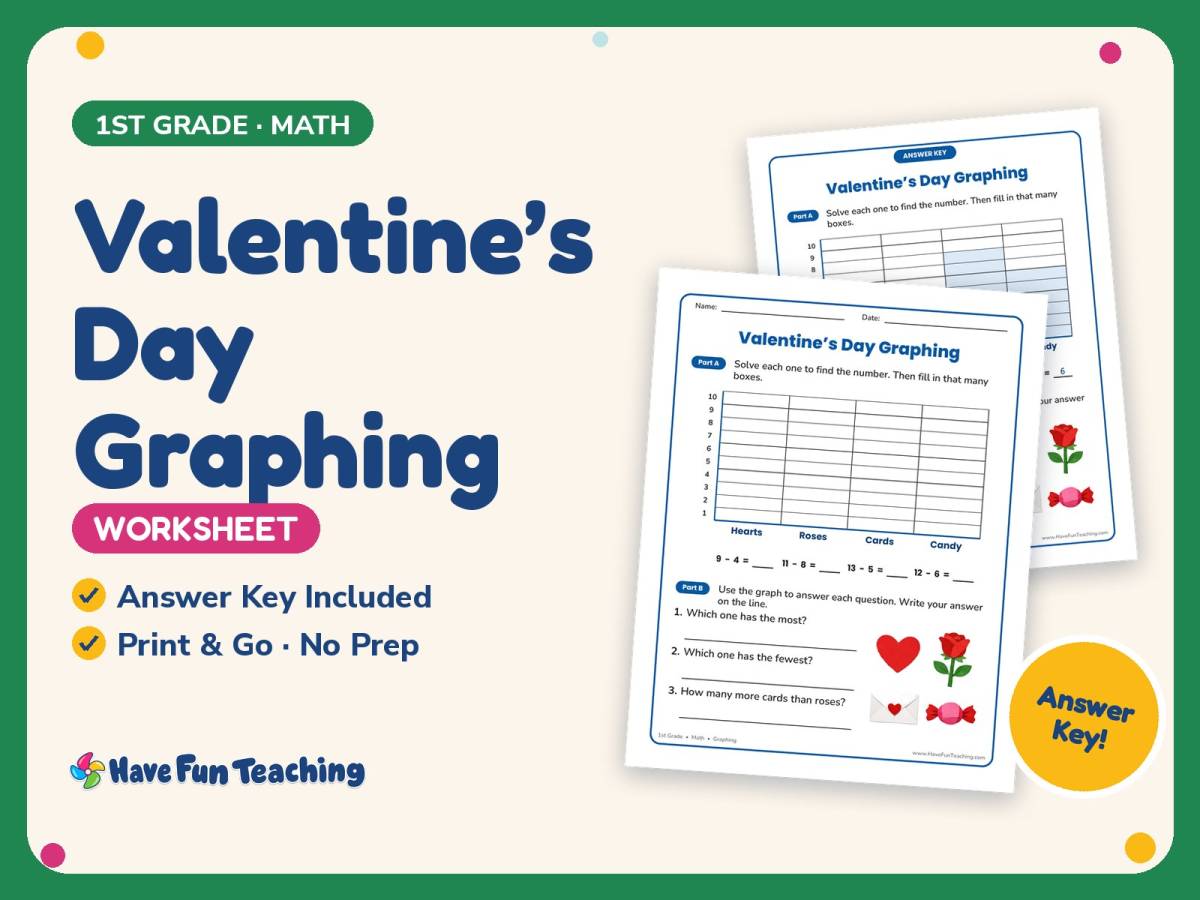 Valentine’s Day Graphing Worksheet – 1st Grade Subtraction Practice preview