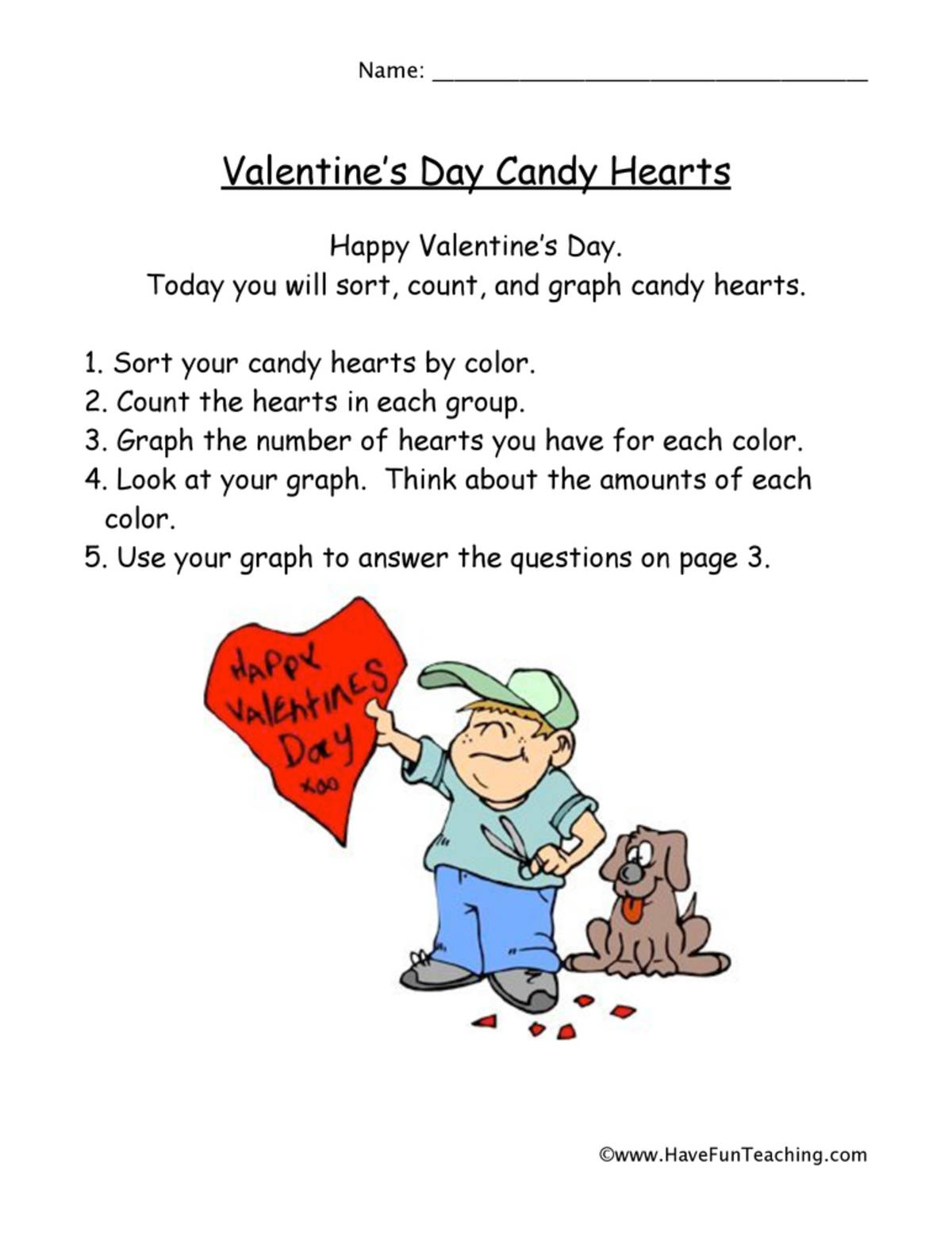 An educational teaching resource from Have Fun Teaching entitled Valentine's Day Heart Graph Worksheet downloadable at Teach Simple.