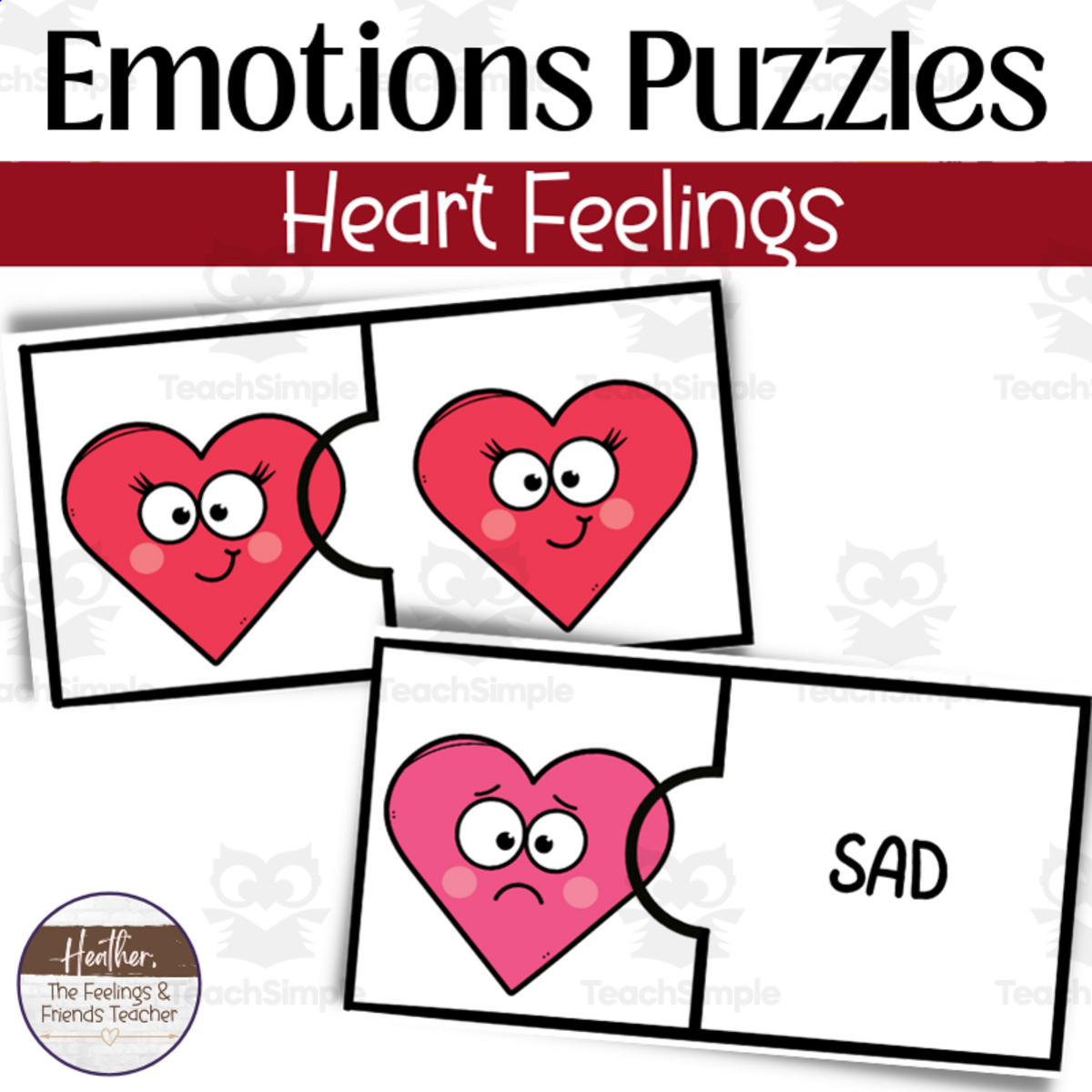 An educational teaching resource from The Feelings and Friends Teacher entitled Valentine's Day Heart Themed Emotions Puzzles For Identifying Feelings downloadable at Teach Simple.
