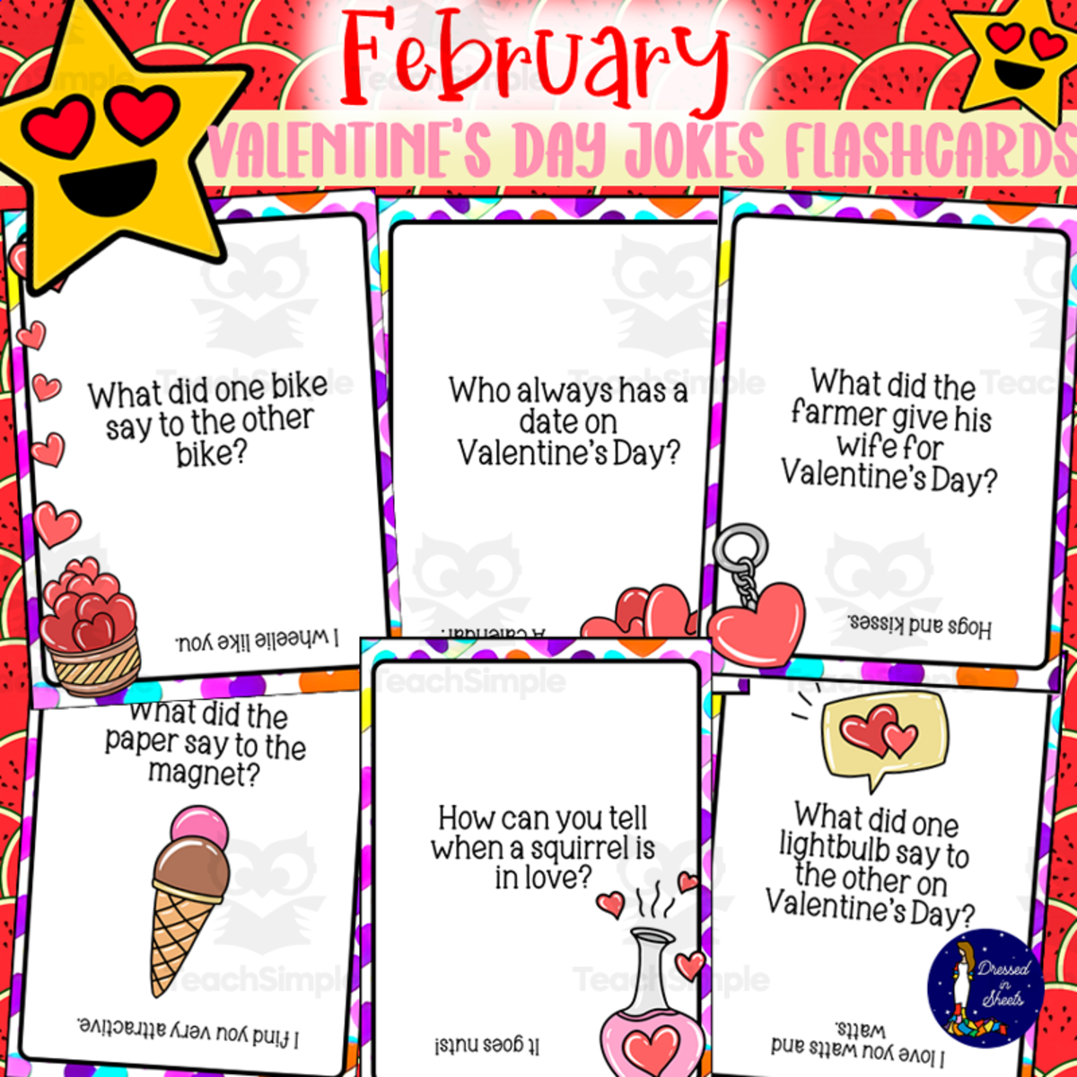 An educational teaching resource from Soumara Siddiqui entitled Valentine's Day Jokes Flashcards downloadable at Teach Simple.