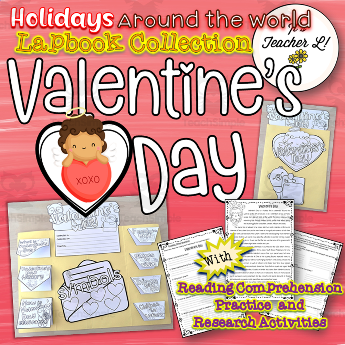 An educational teaching resource from It's Teacher L entitled Valentine's Day Lapbook with Reading Comprehension Activities downloadable at Teach Simple.