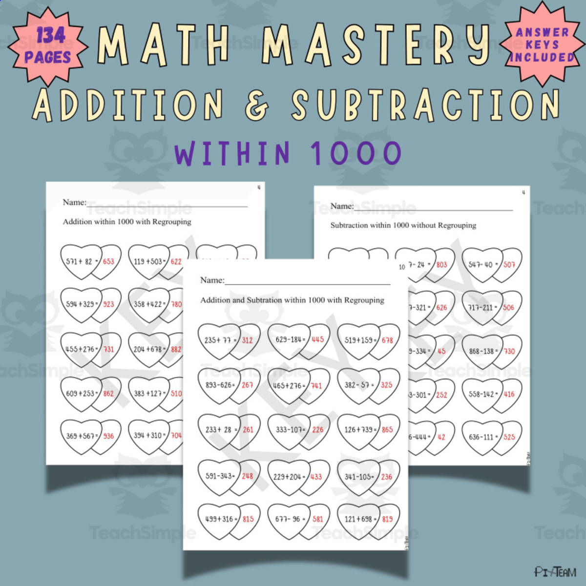 An educational teaching resource from Piix.Team entitled Valentine's Day Math Mastery Challenge: Addition & Subtraction downloadable at Teach Simple.