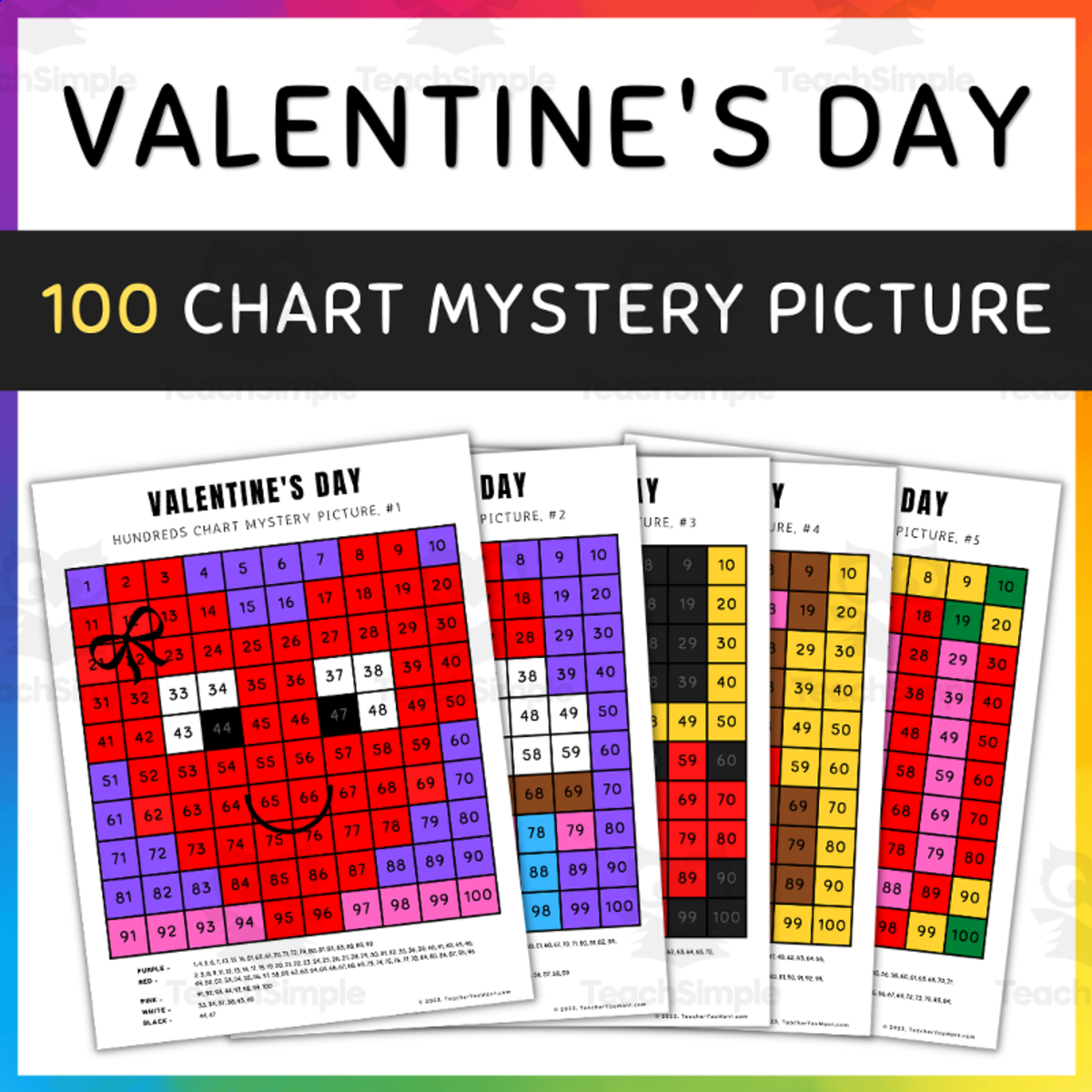 An educational teaching resource from TeacherYouWant entitled Valentine's Day Mystery Picture, Hundreds Chart downloadable at Teach Simple.