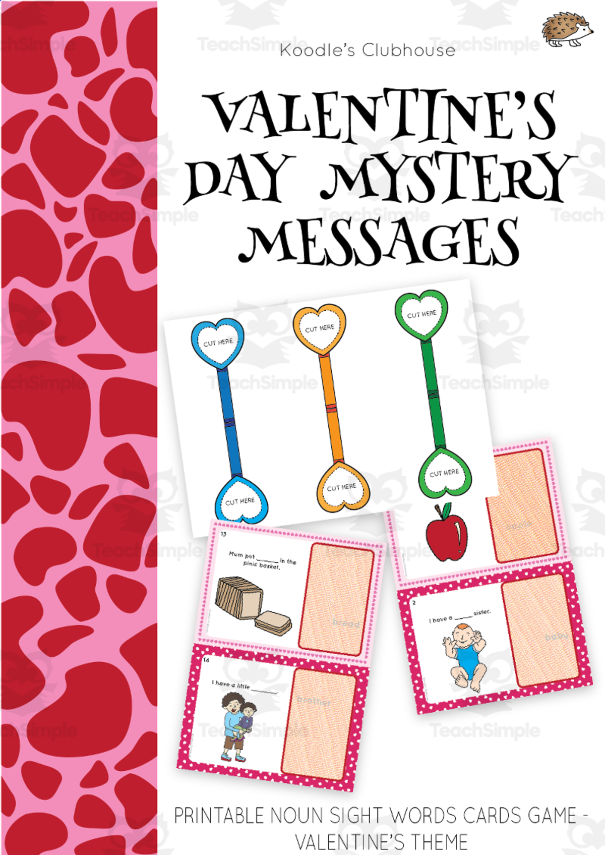 An educational teaching resource from Koodles Clubhouse entitled Valentine's Day Noun Sight Words Game downloadable at Teach Simple.