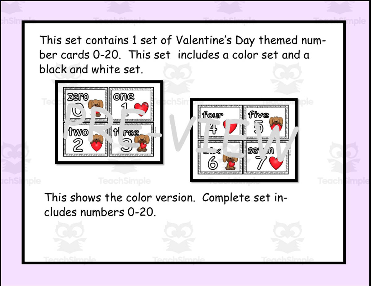 An educational teaching resource from Kinder Blocks entitled Valentine's Day Number Cards 0 - 20 downloadable at Teach Simple.