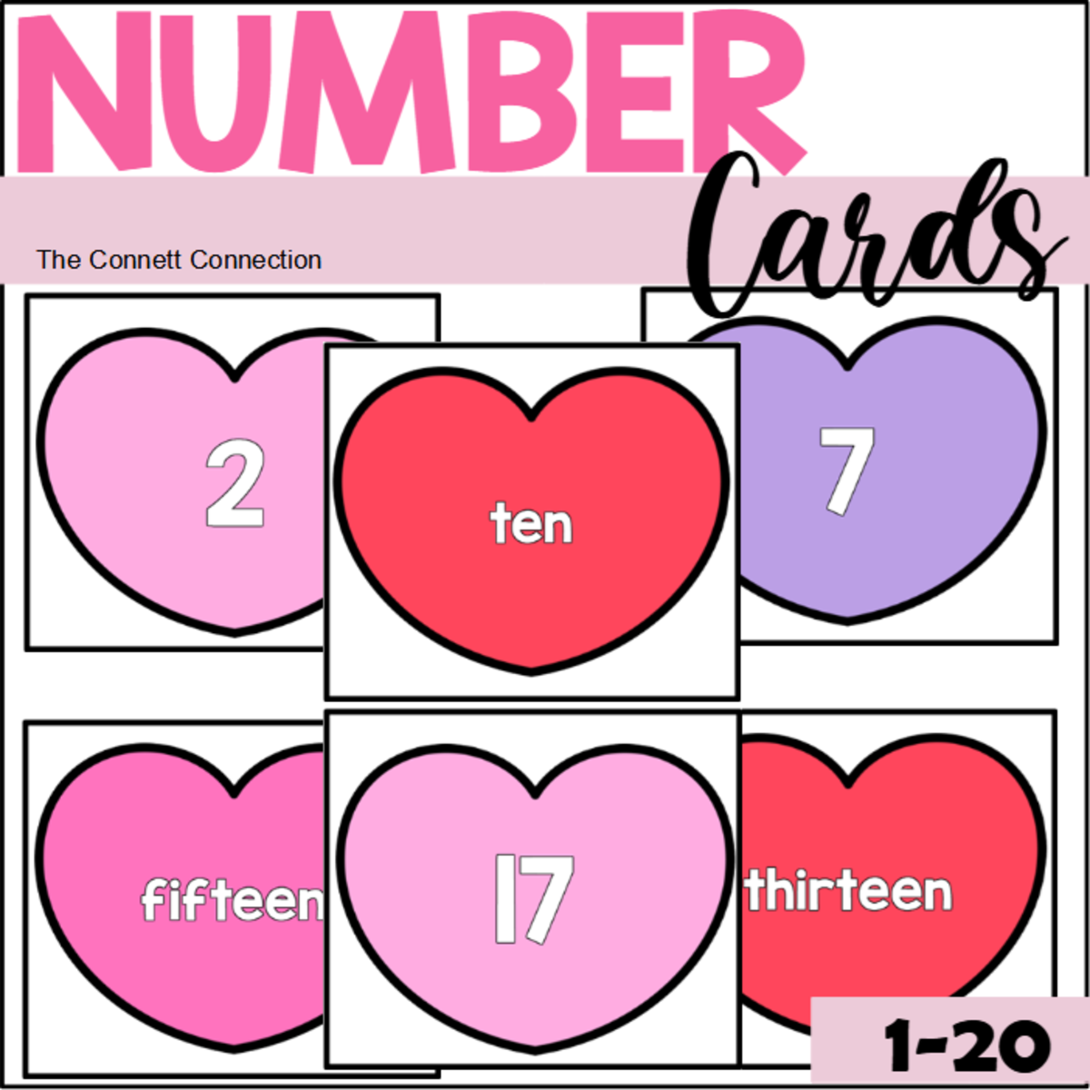 An educational teaching resource from The Connett Connection entitled Valentine's Day Number Cards downloadable at Teach Simple.