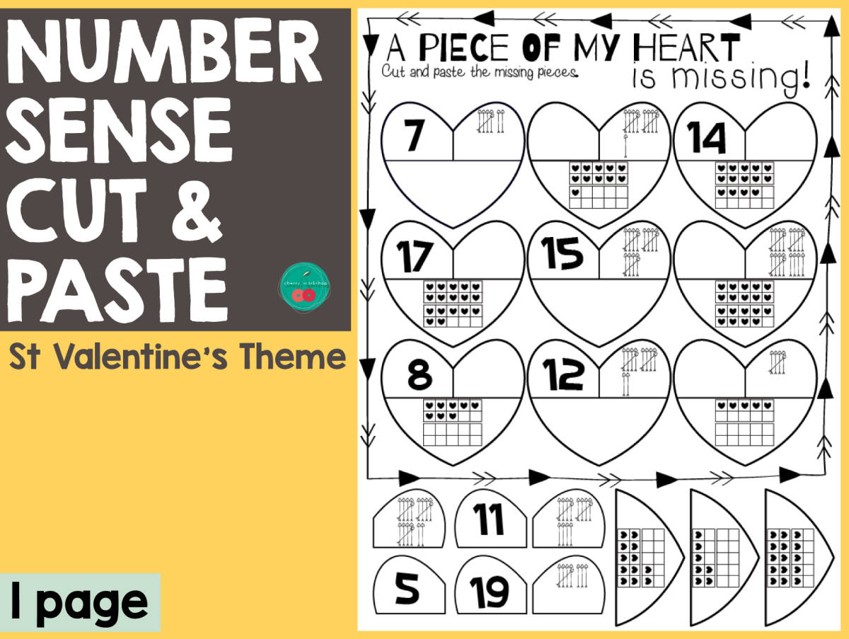 An educational teaching resource from Cherry Workshop entitled Valentine's Day Number Sense downloadable at Teach Simple.